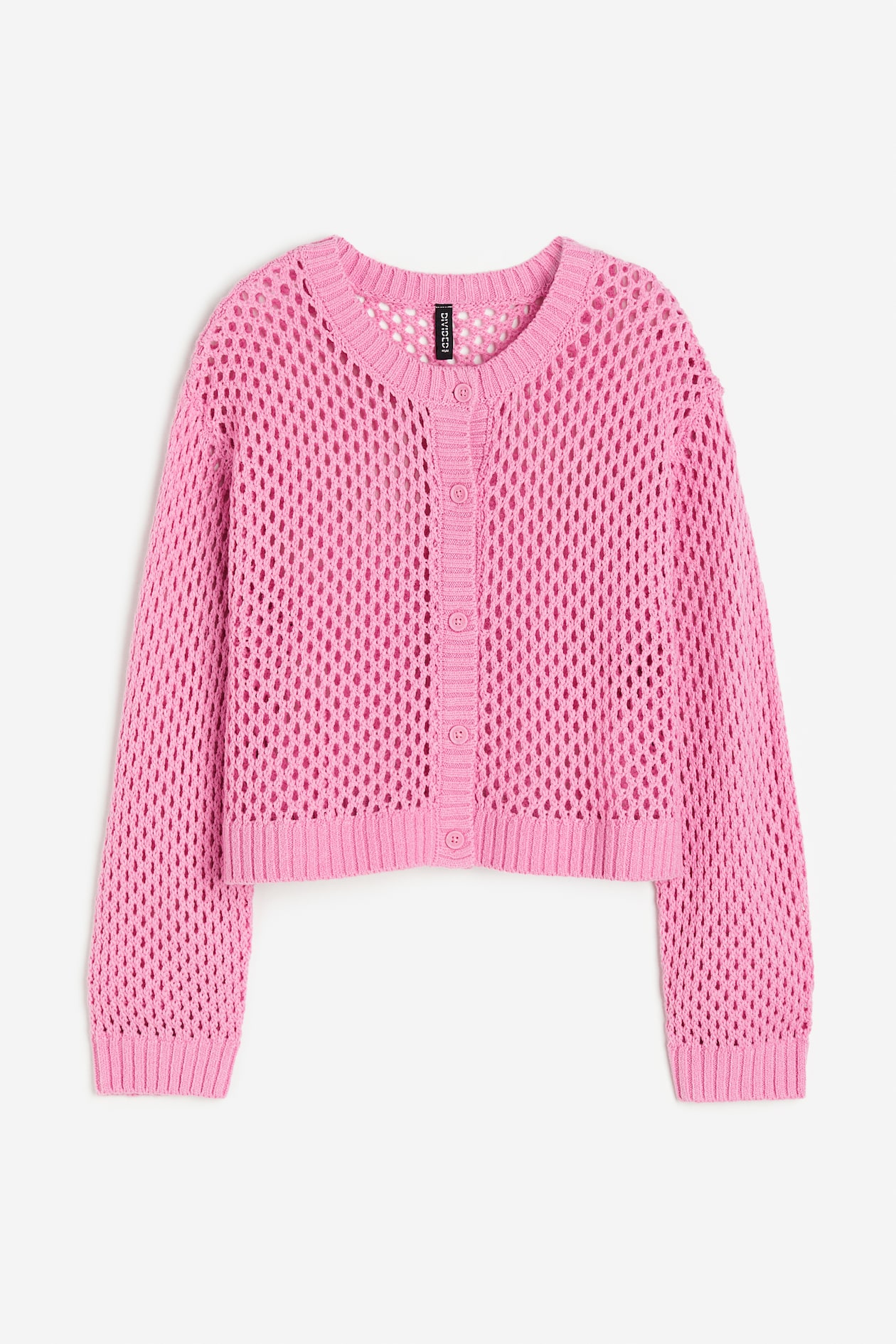 Pink Chunky Knit Short Cardigan Hole-knit Cardigan Pink Ladies H&M MY