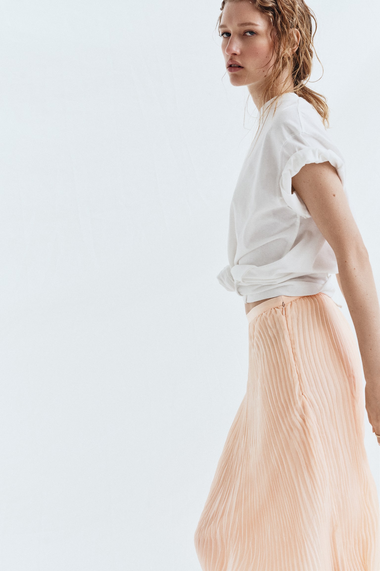Plissé handkerchief skirt-Light pink - 5