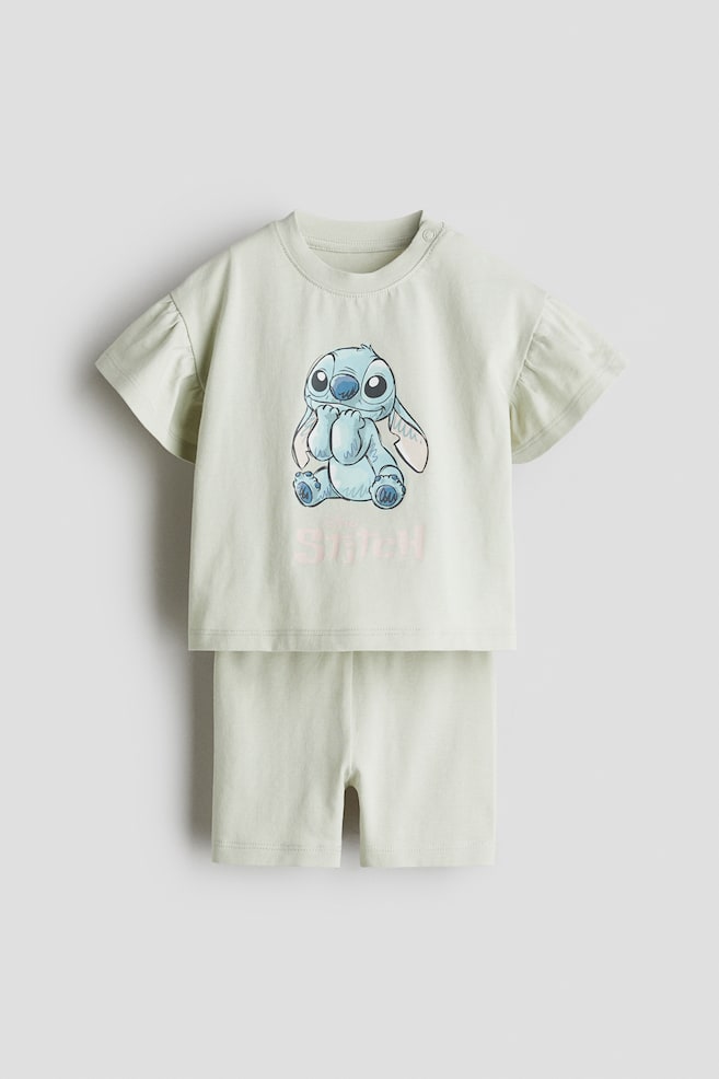 2-Piece Printed Cotton Set - Dusty green/Lilo & Stitch - 1