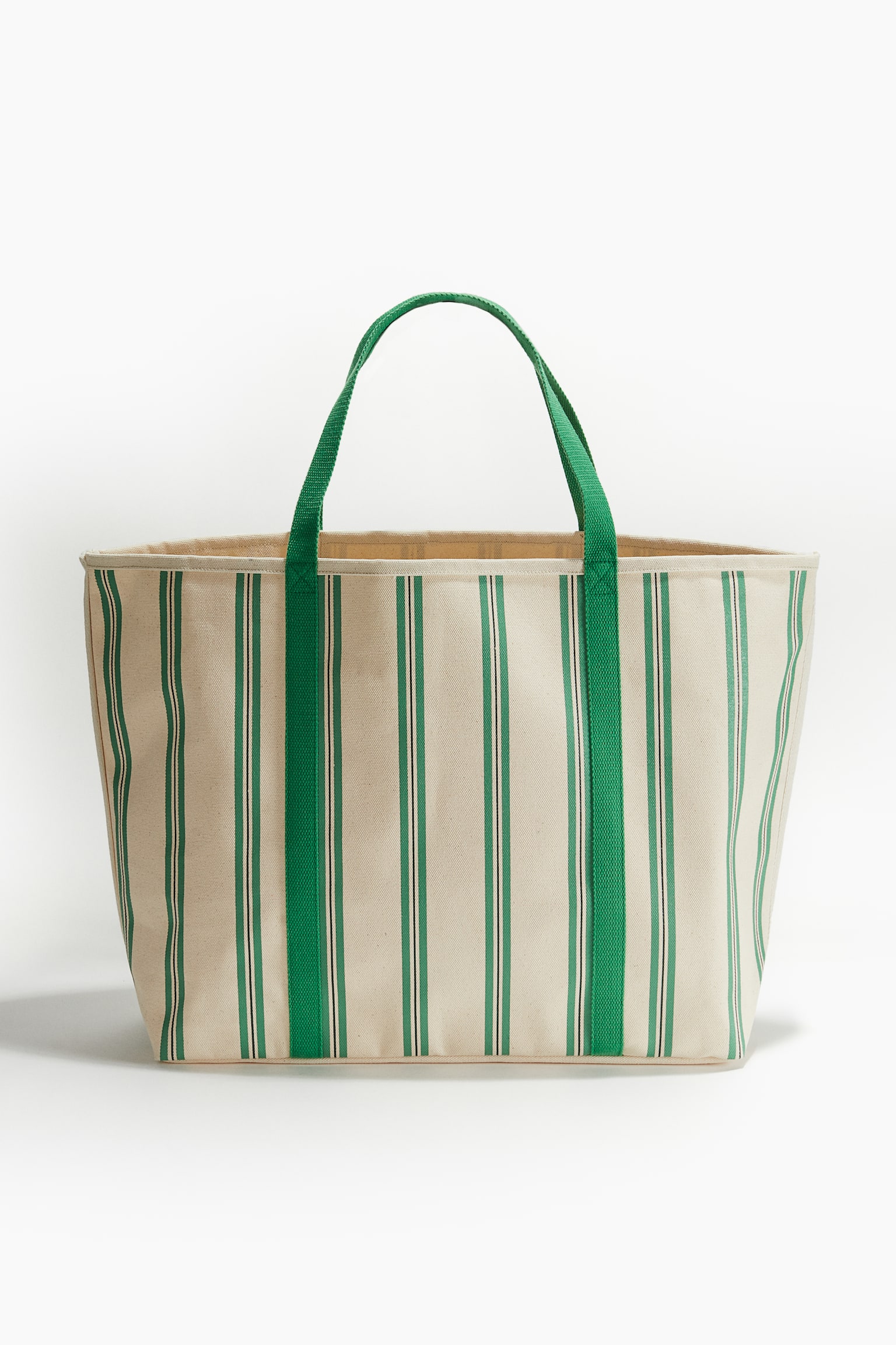 Cotton canvas beach bag - Green/Light beige - 1