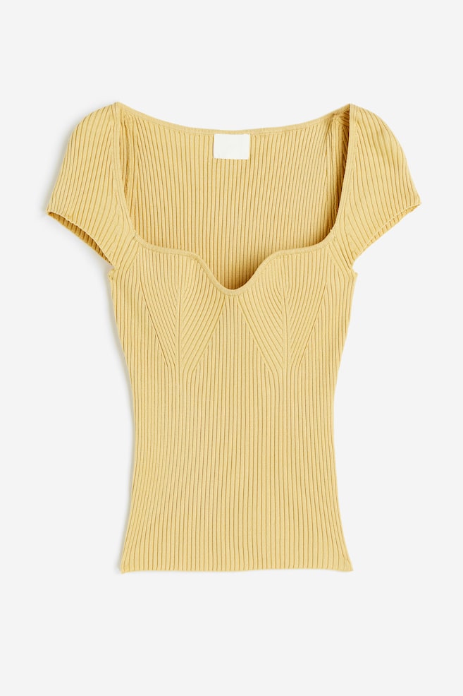 Rib-knit top - Dusty yellow/Black/Cream - 2