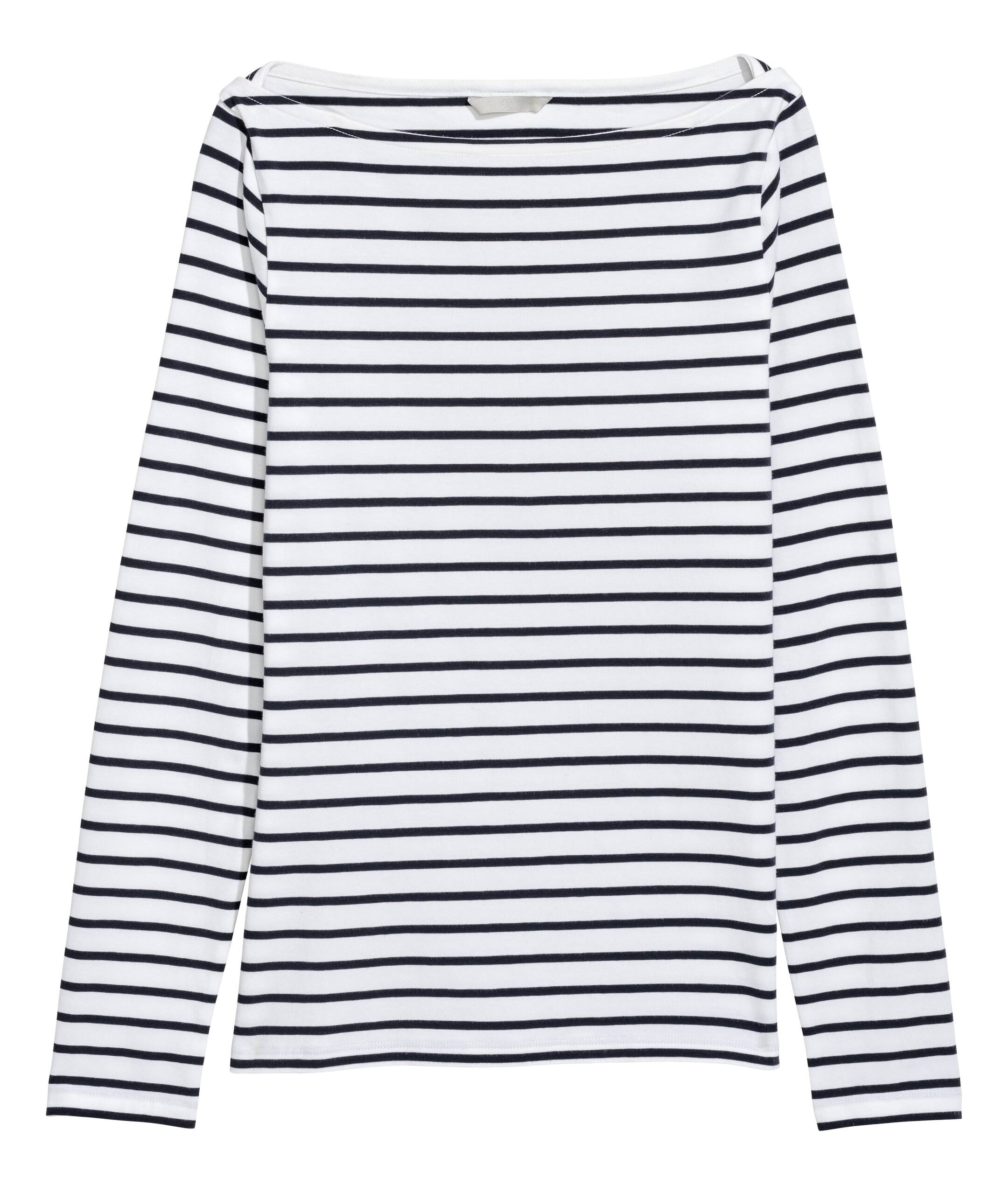 View larger image: Boat-necked pima cotton top - White/Striped - Ladies | H&M 1