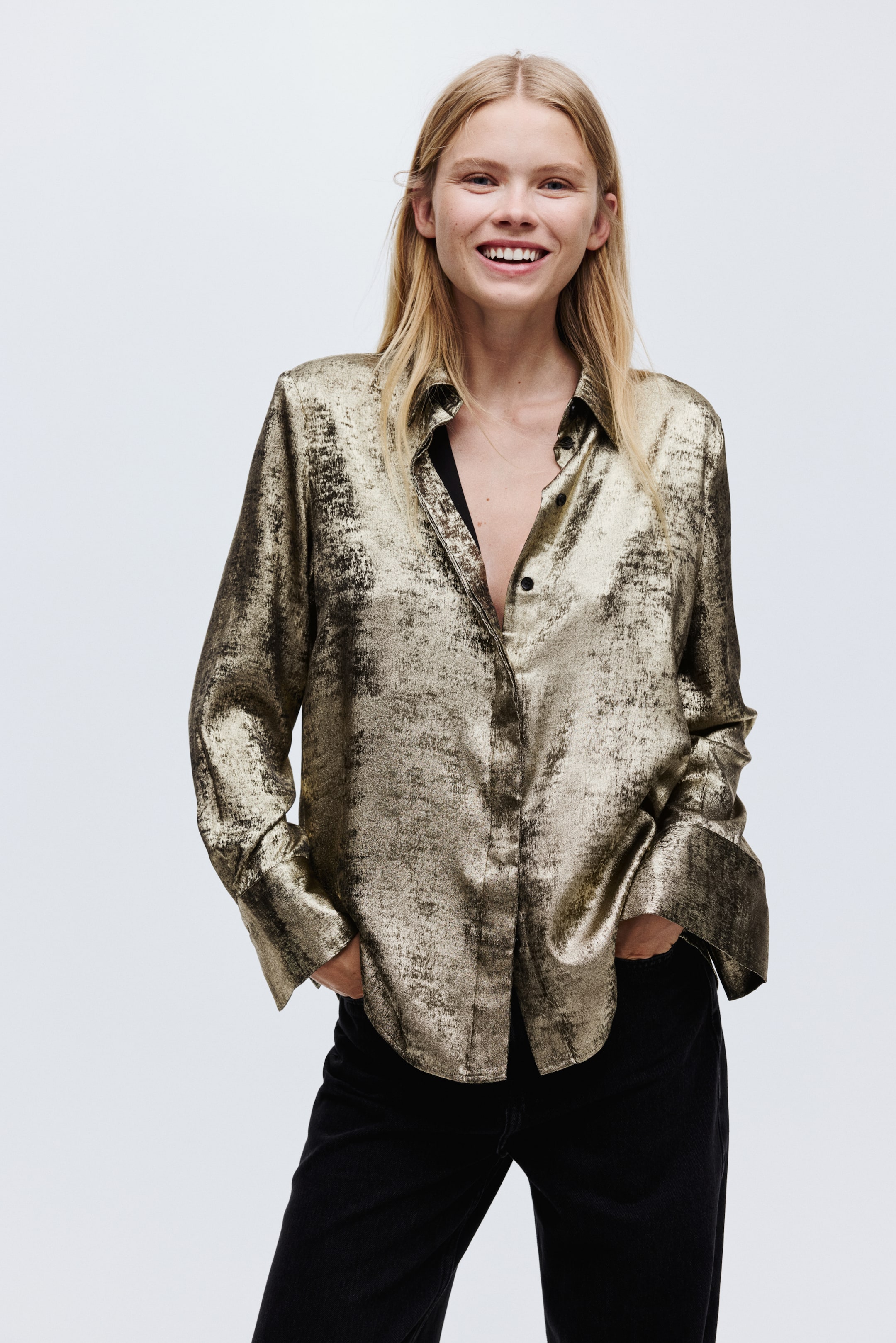 View larger image: Satin shirt - Gold-coloured - Ladies | H&M IN 2