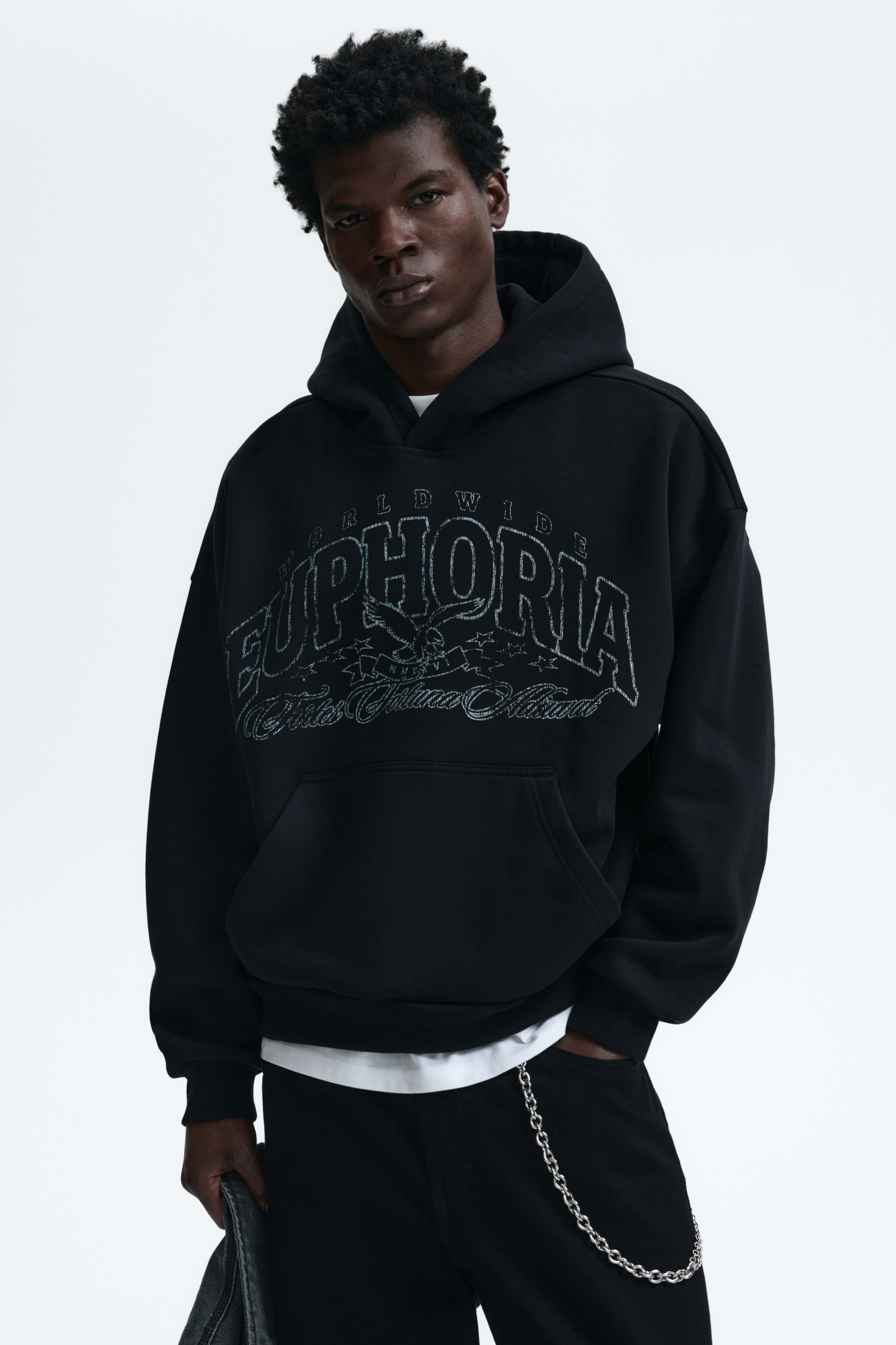 이미지 확대 보기: Loose Fit Hoodie - 블랙/Euphoria - Men | H&M KR 1