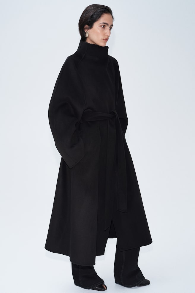 Oversized wollen jas - Zwart/Donkertaupe - 1