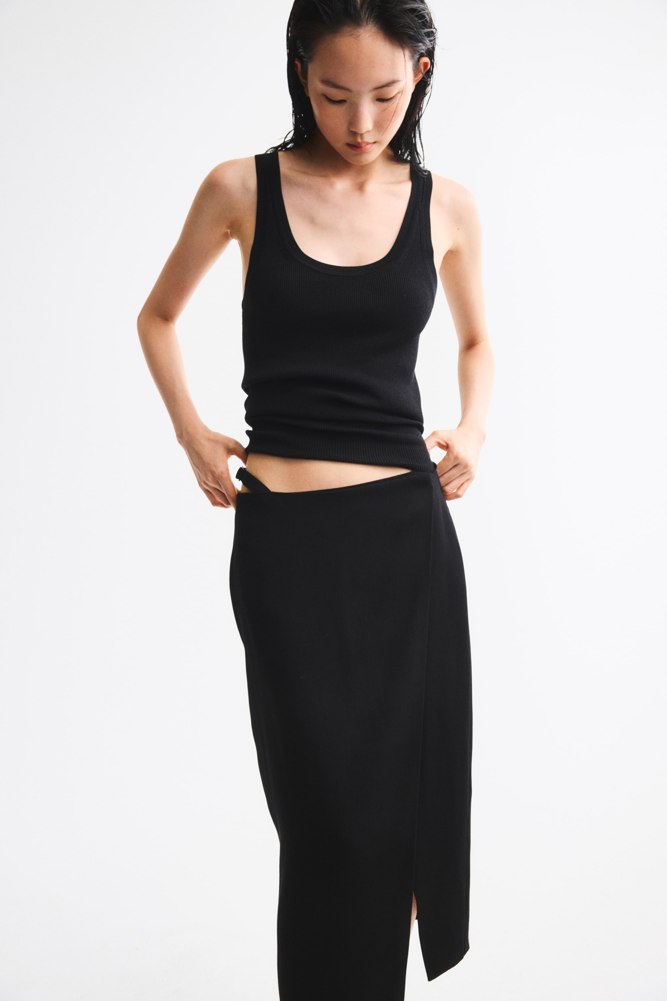 Strap-Detail Wrap Skirt