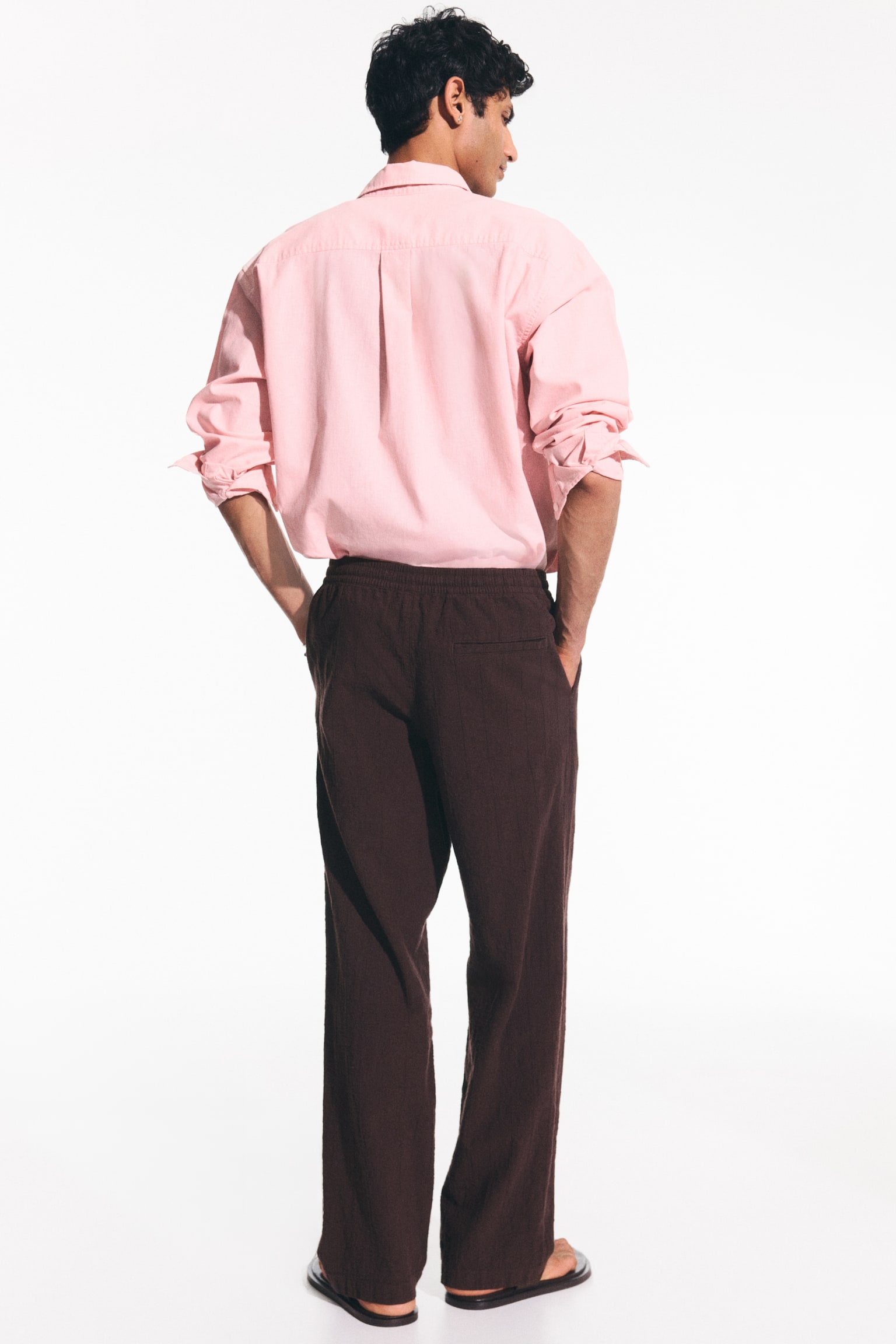 Relaxed Fit Textured cotton trousers - Dark brown/White - 7