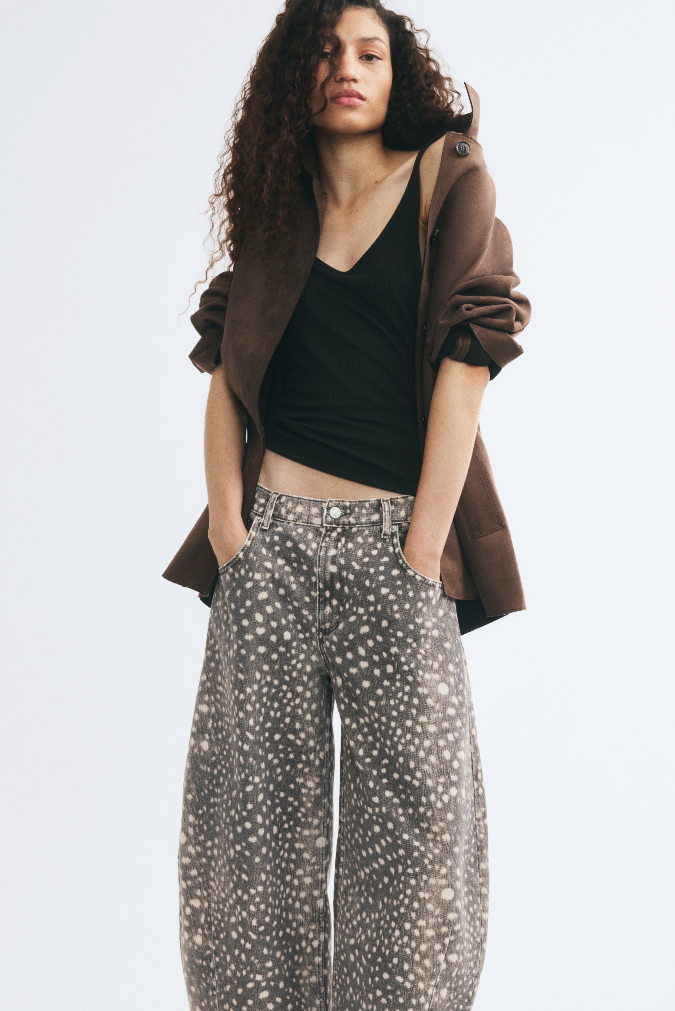 Barrel Regular Waist Jeans - Mole/Spotted