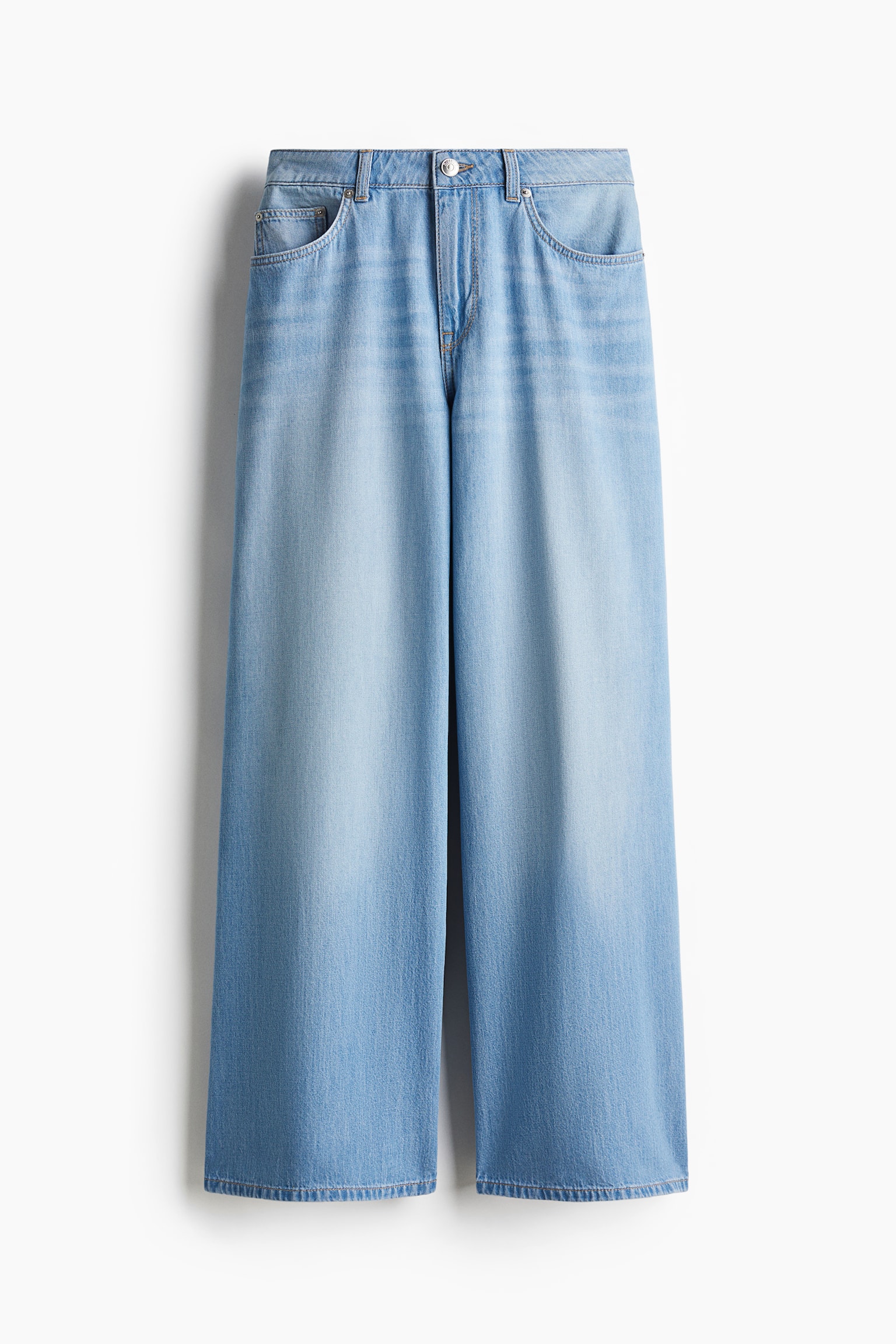 Женские джинсы H&M Baggy Wide с низкой посадкой, цвет: Светлый джинсовый синий