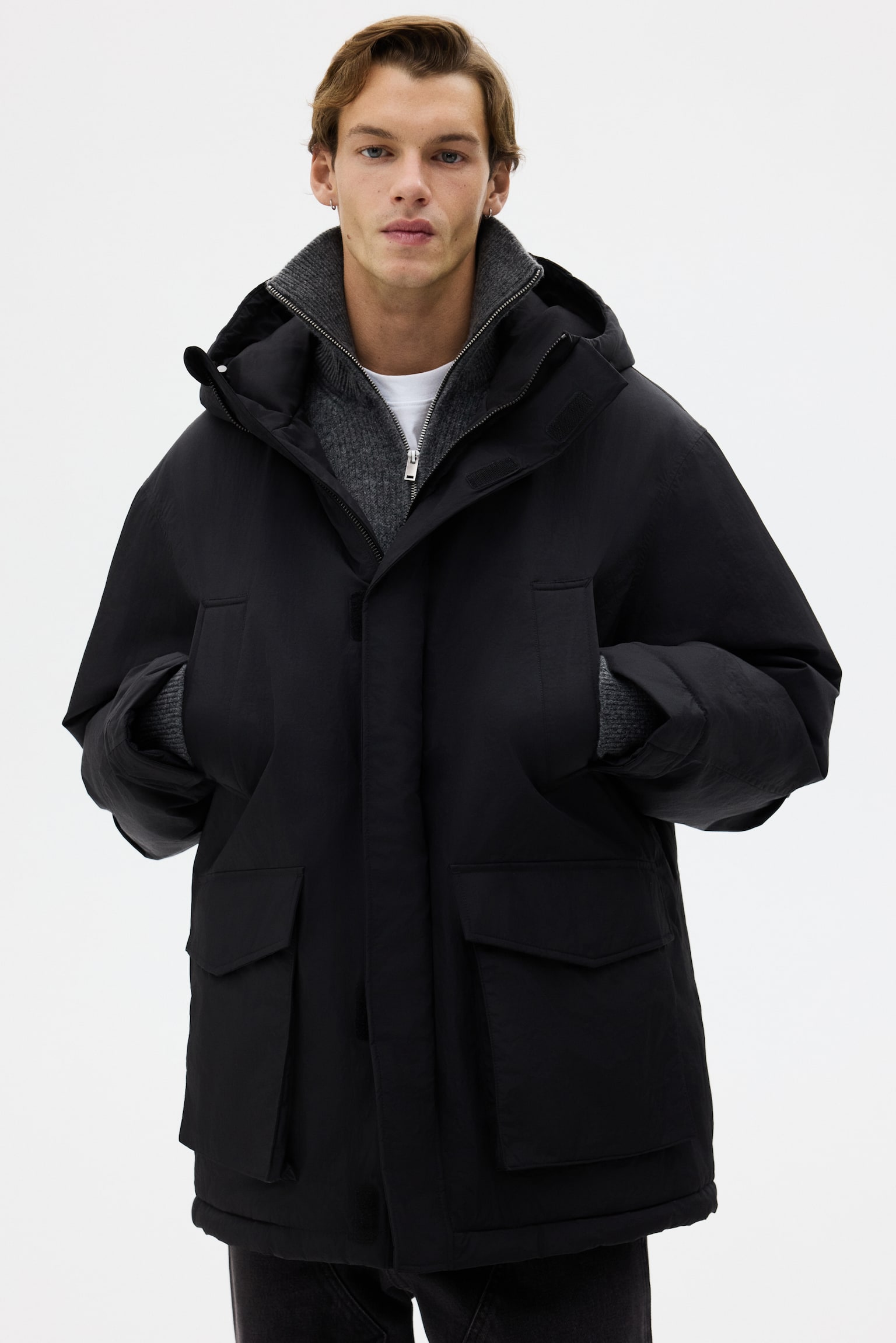 Dolgulu Su Tutmaz Parka - Siyah/Koyu haki - 4