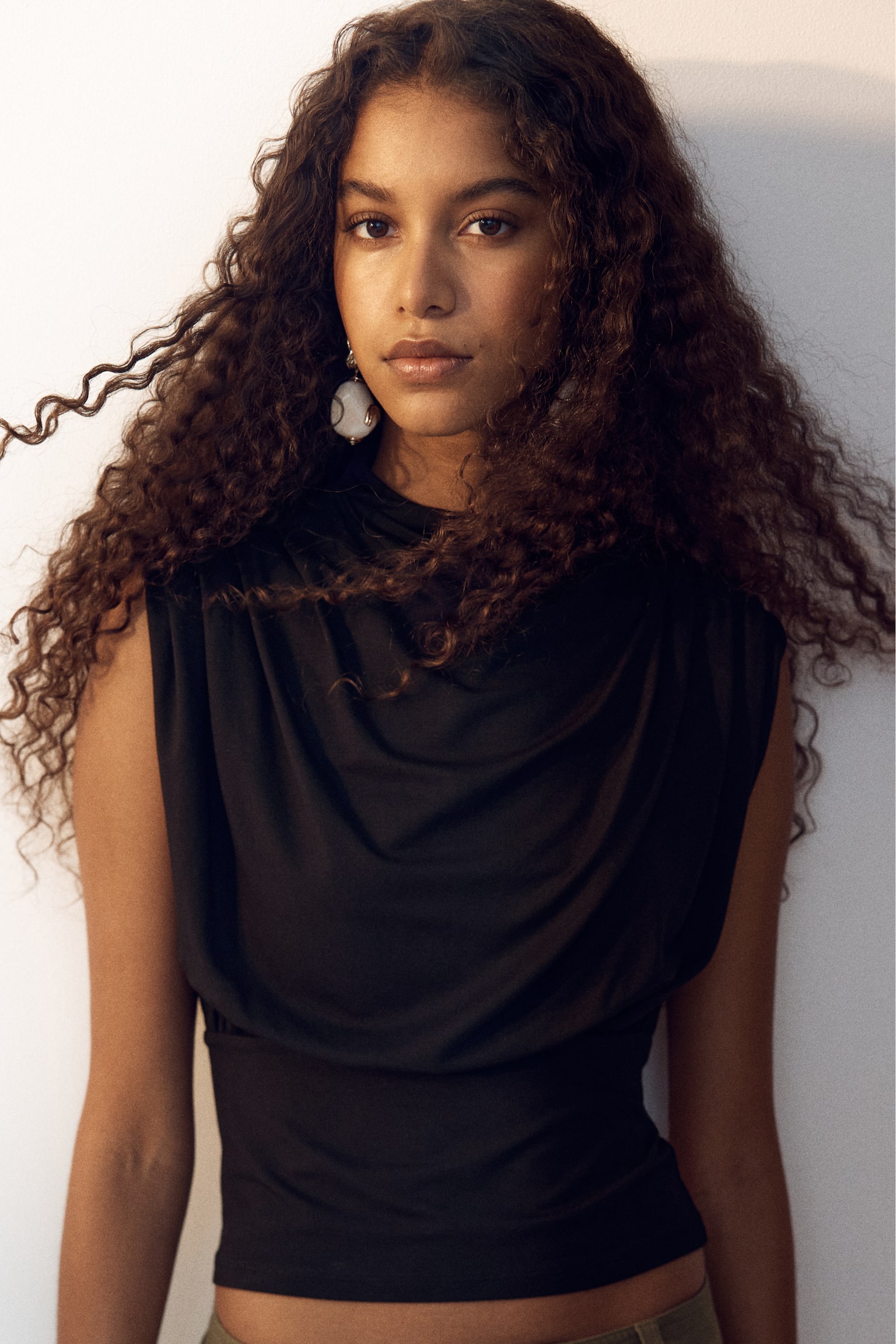 Top à col cheminée en viscose - Noir/Marron foncé - 5