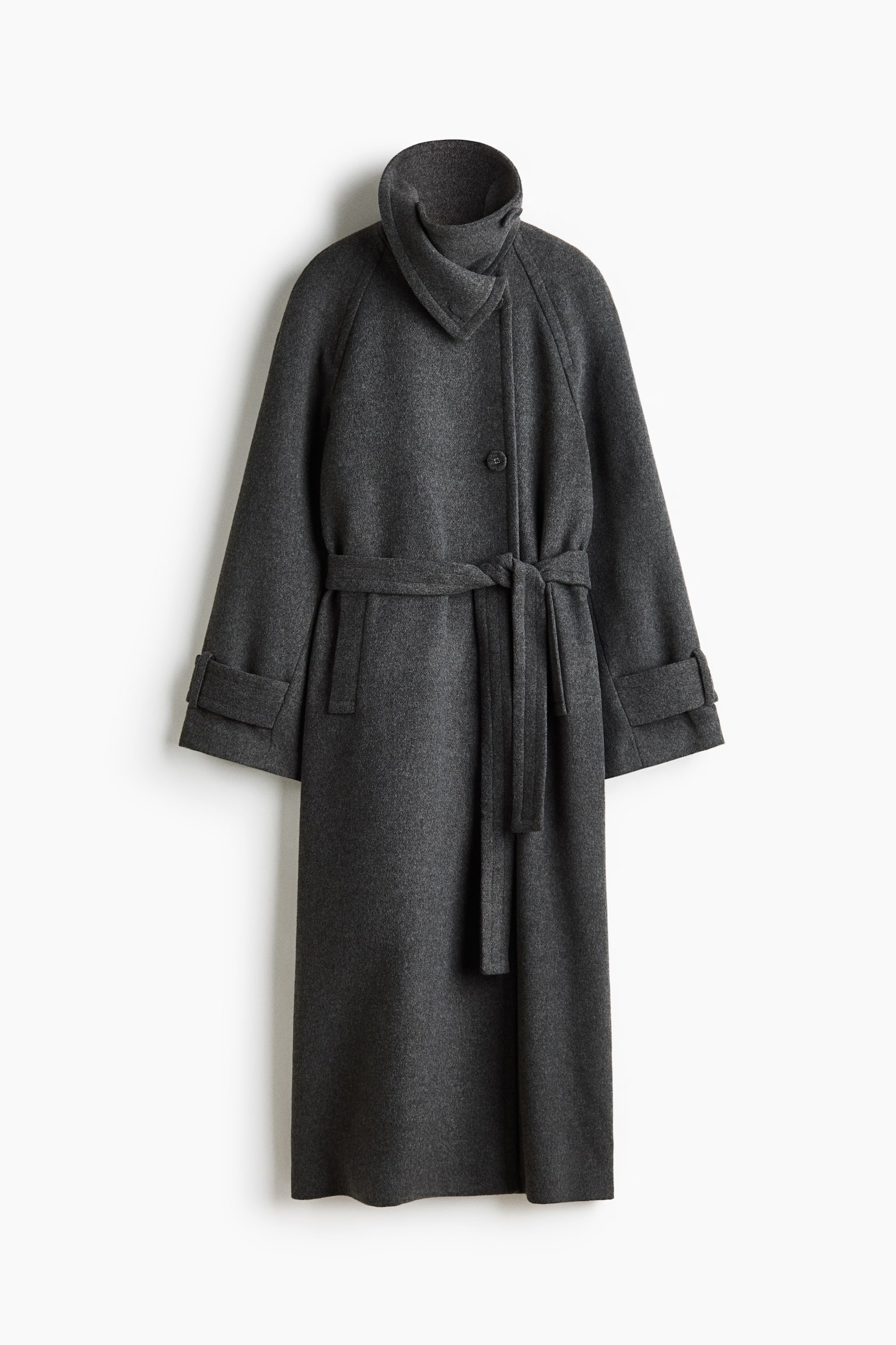 Женское пальто H&M Funnel-Collar Maxi, цвет: Тёмный серый меланжевый — фото 1