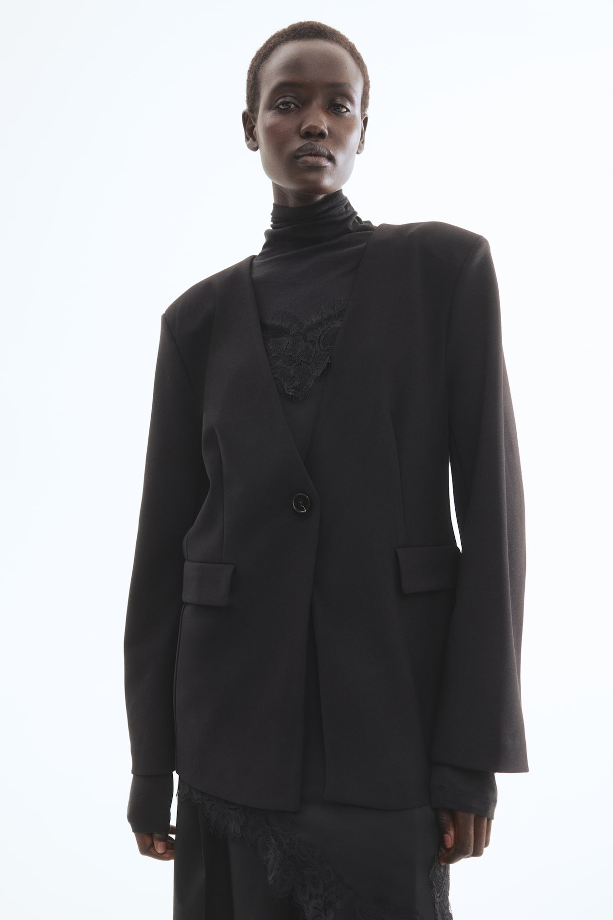 Collarless jersey blazer - image 3