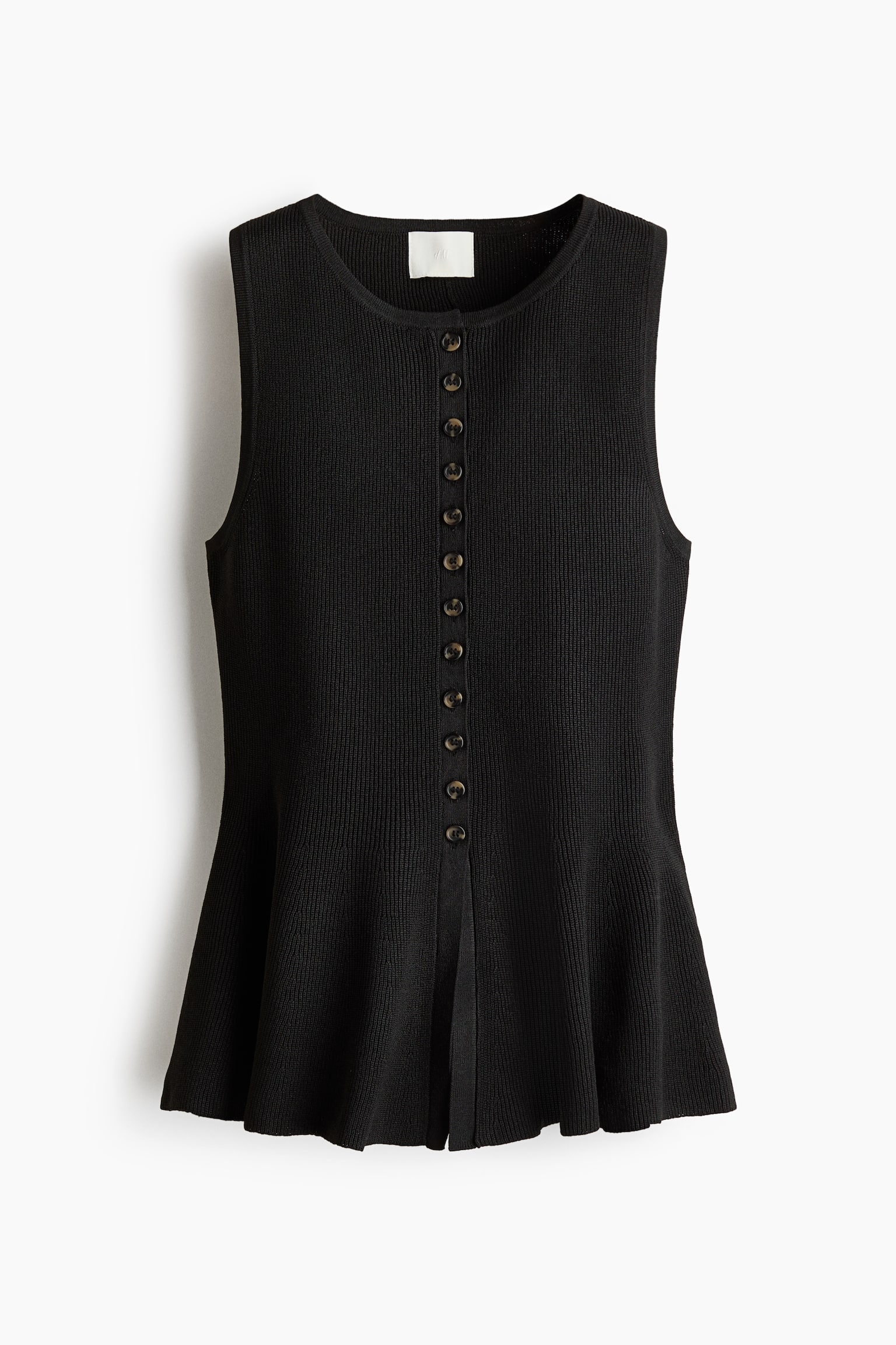 羅紋針織荷葉浪邊背心 - 黑色/酒紅色