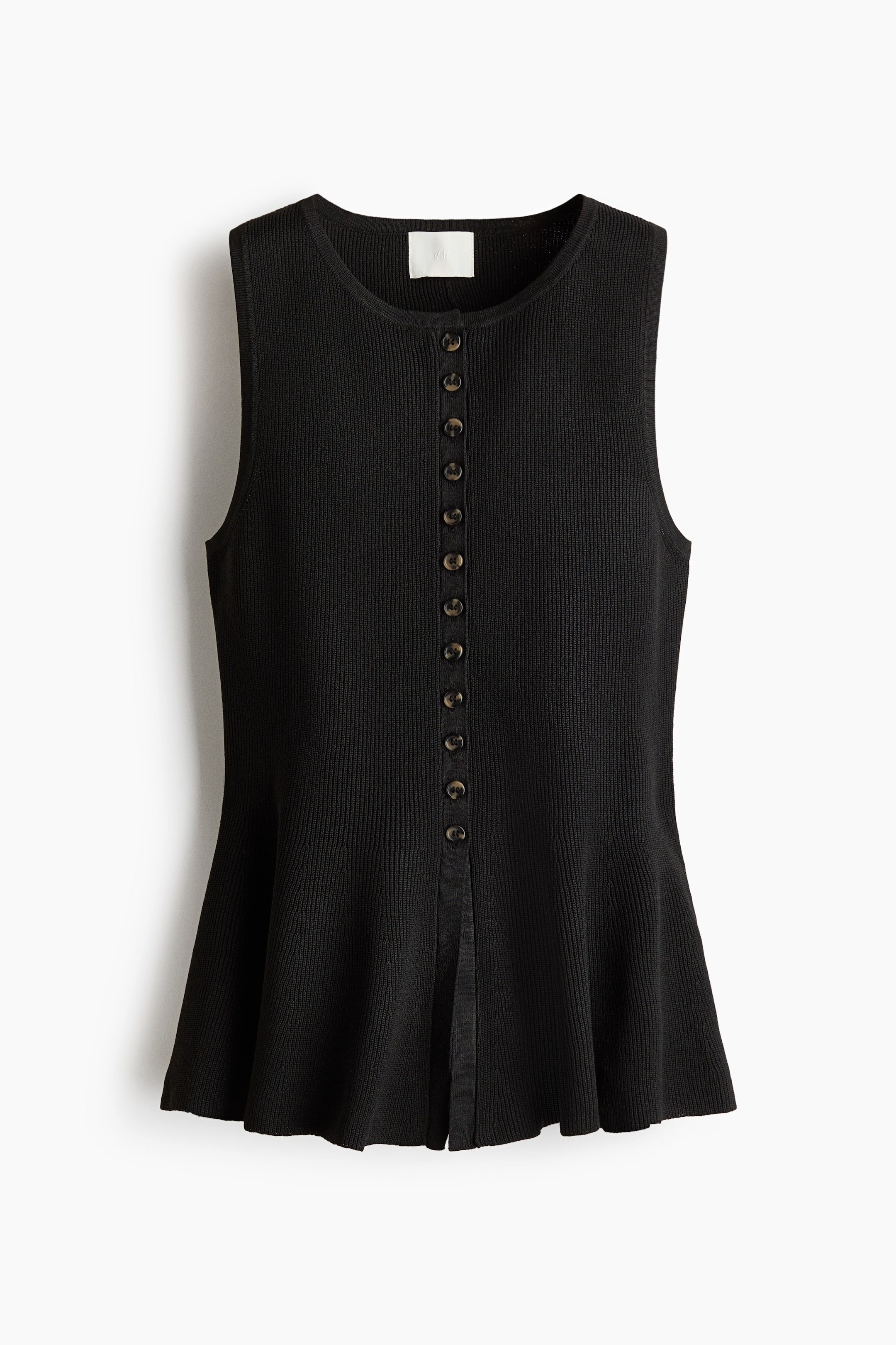 查看大圖: 羅紋針織荷葉浪邊背心 - 黑色 - Ladies | H&M 1