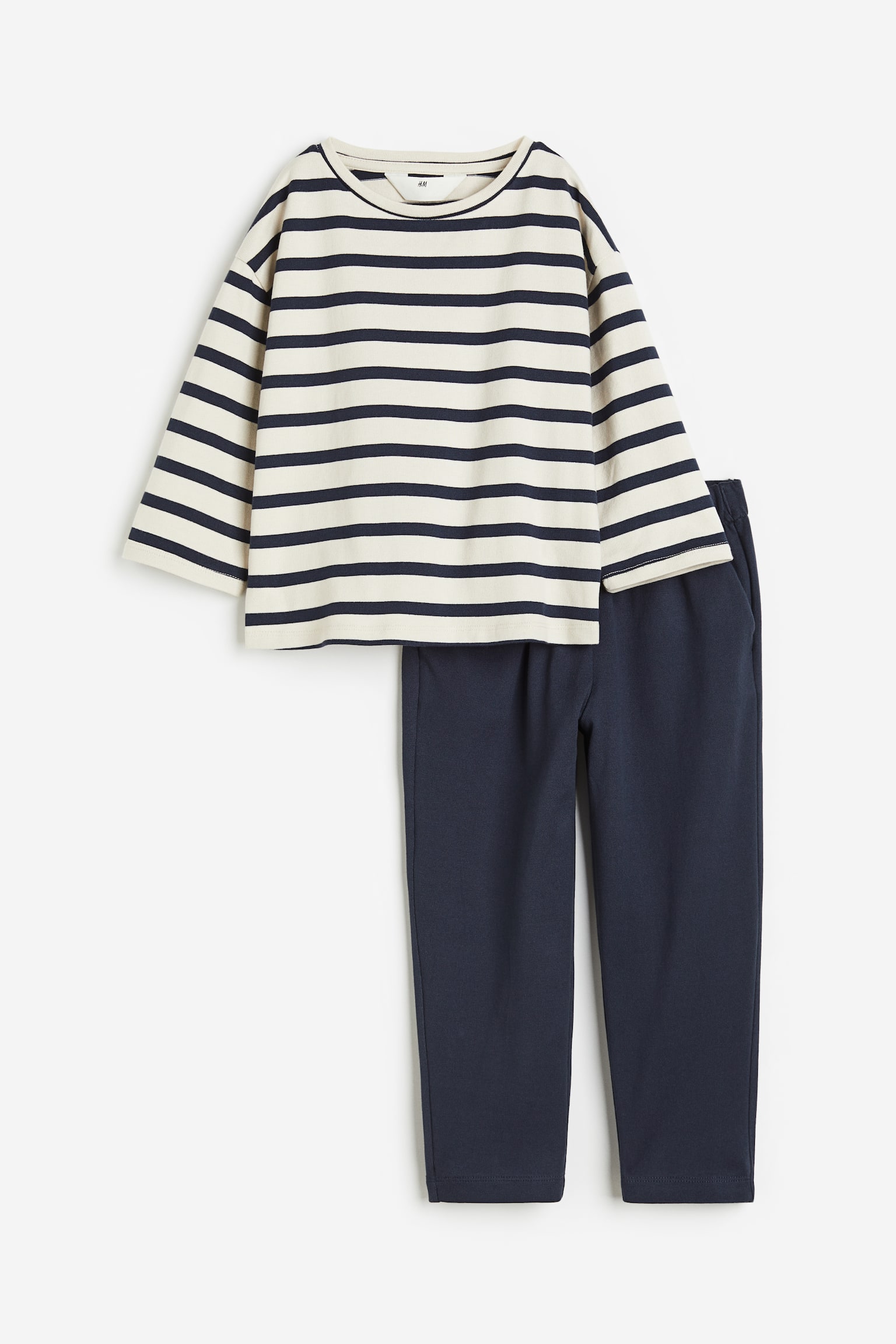 2-piece Cotton Jersey Set - Navy blue/Stripe - 1