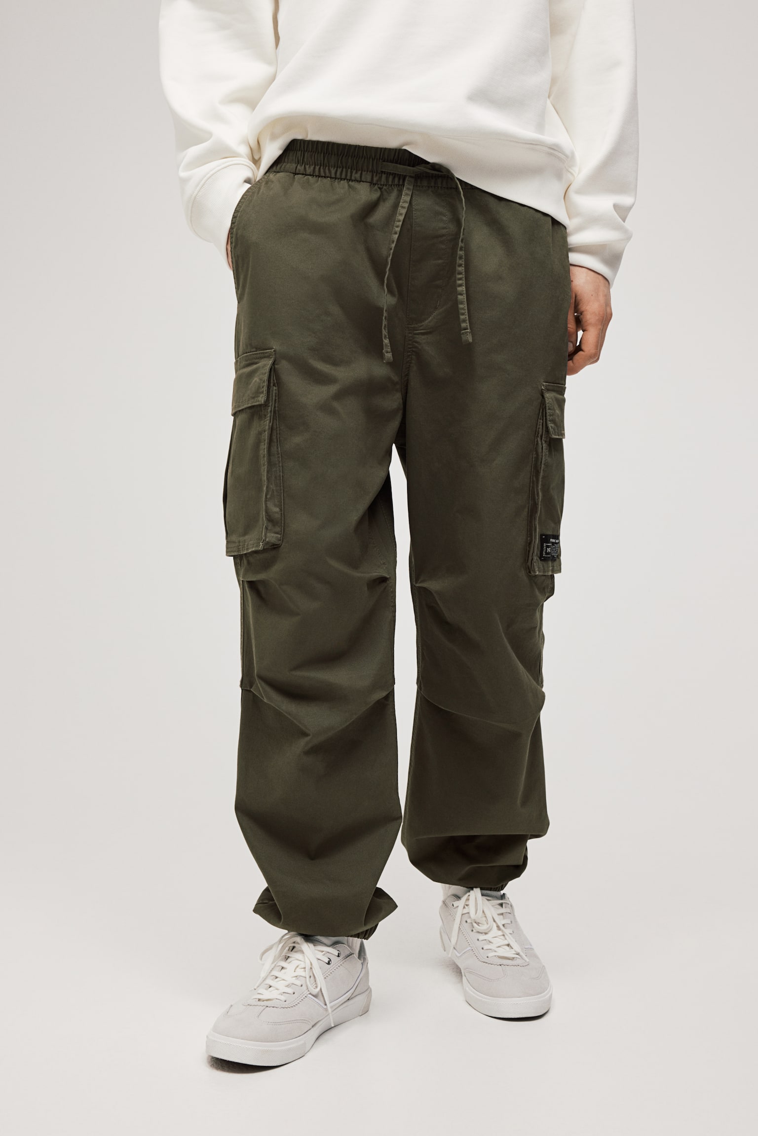 Relaxed Fit Cotton Cargo Joggers - Khaki green/Cream/Beige/Dark brown - 4