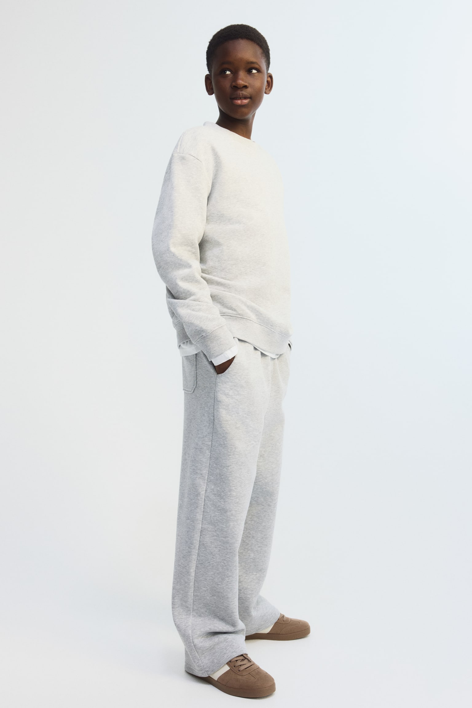 Wide brushed-inside joggers - Light grey marl - 1