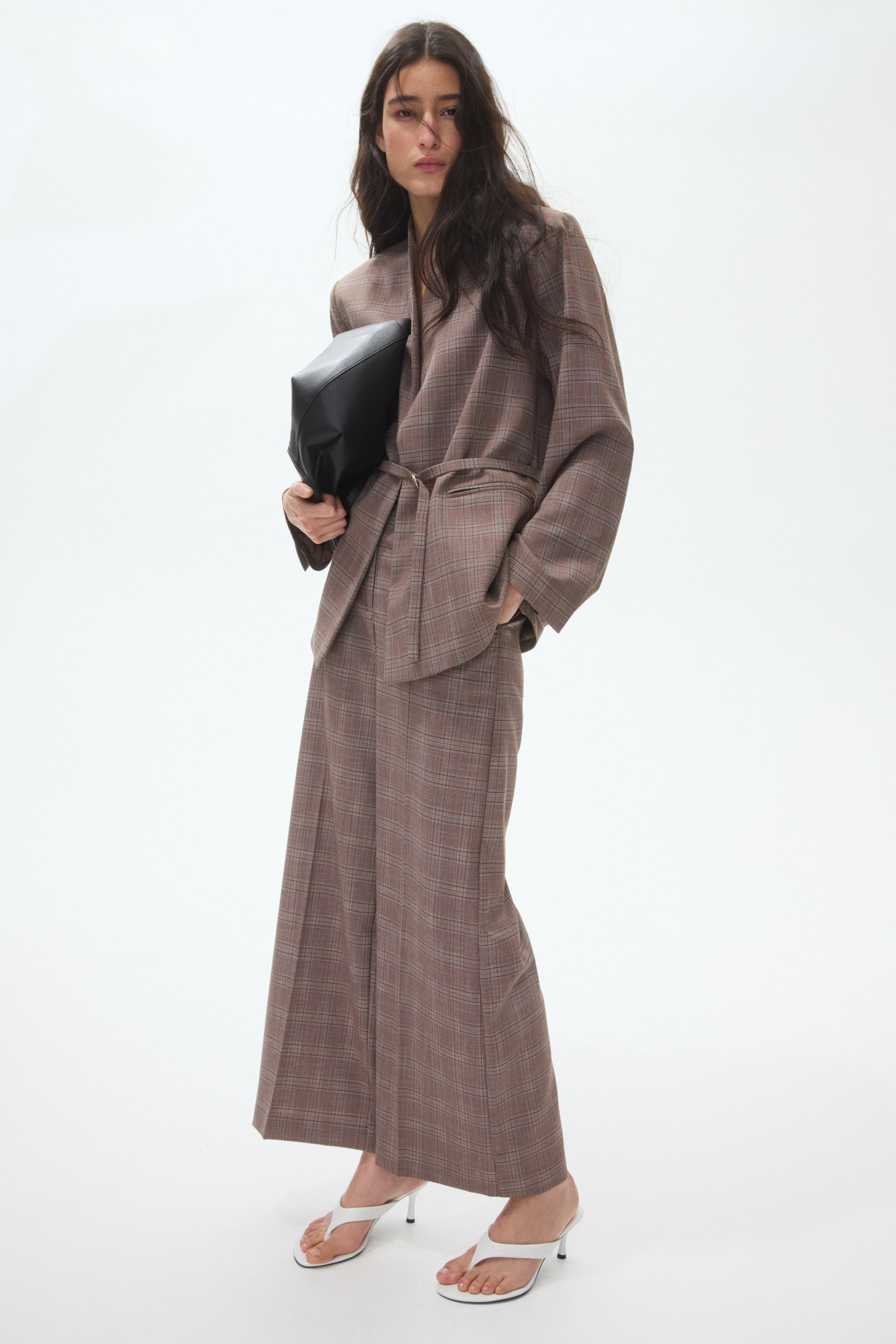 View larger image: Straight Tailored Pants - Dark beige/Check - Ladies | H&M AU 1