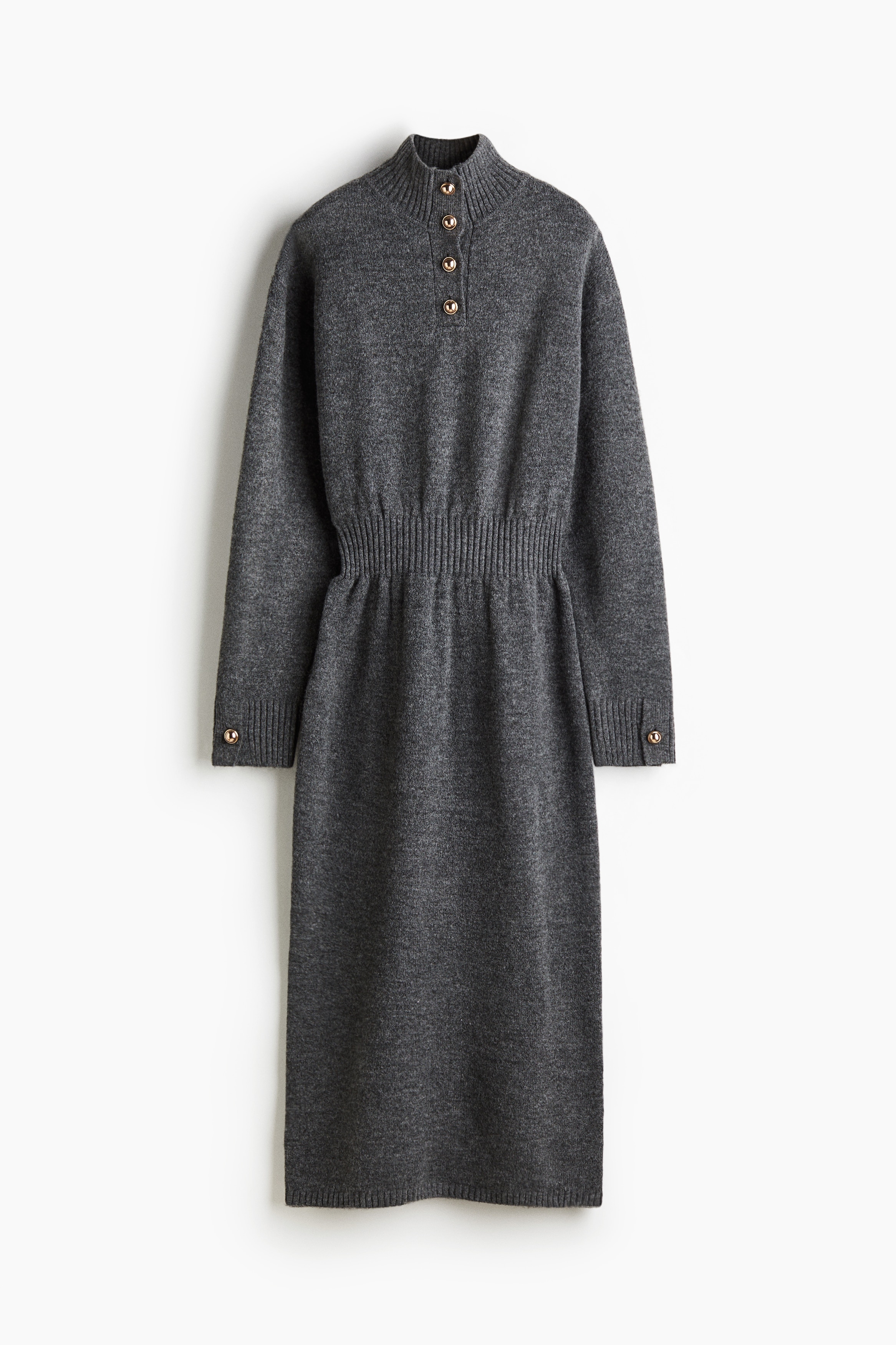 Stickad klänning med halvpolo - Mörkgråmelerad