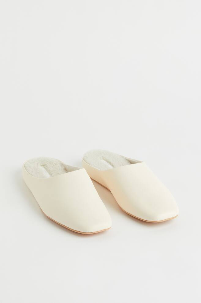 Teddy-lined leather slippers - Light beige - 2