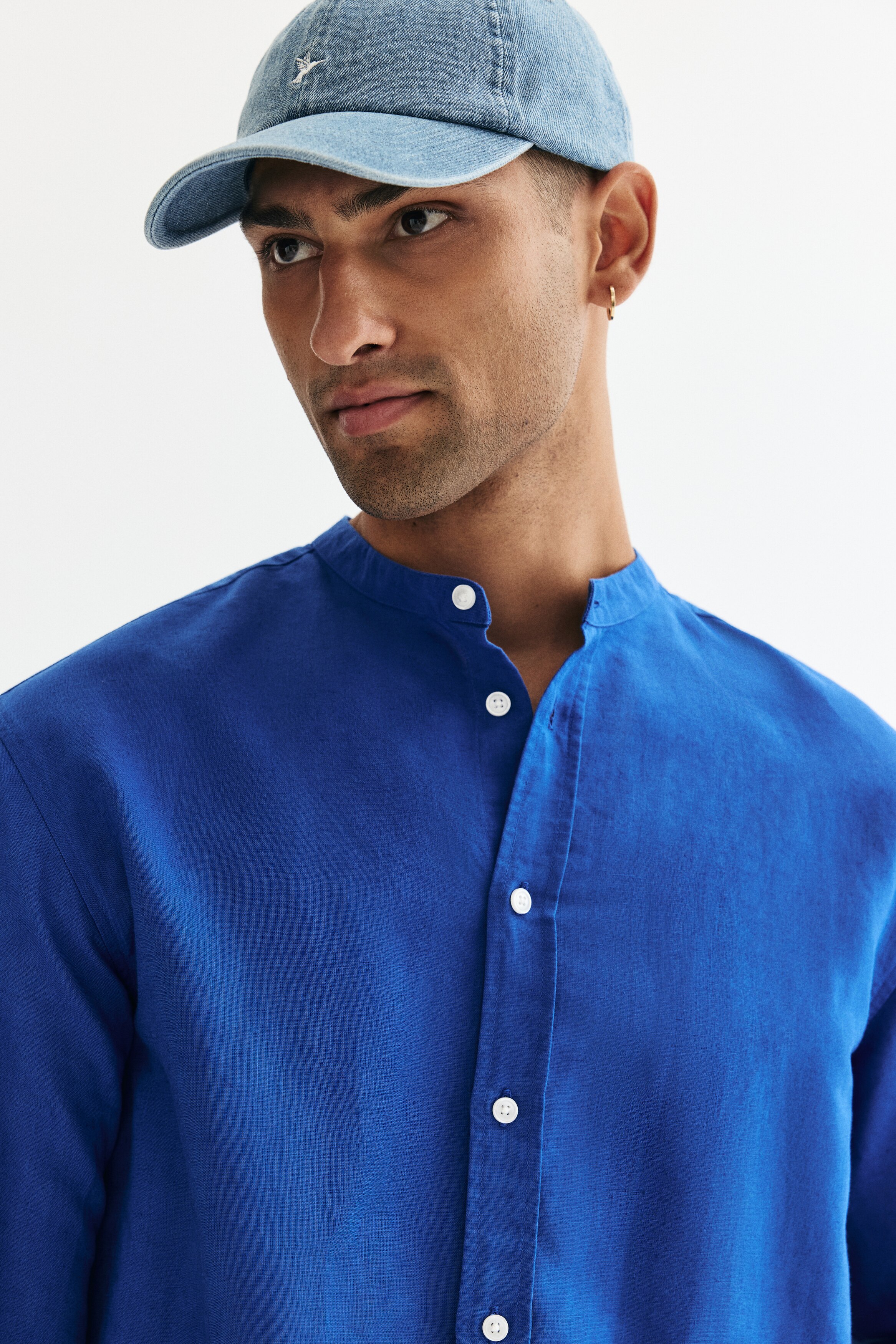 Regular Fit Linen-blend grandad shirt