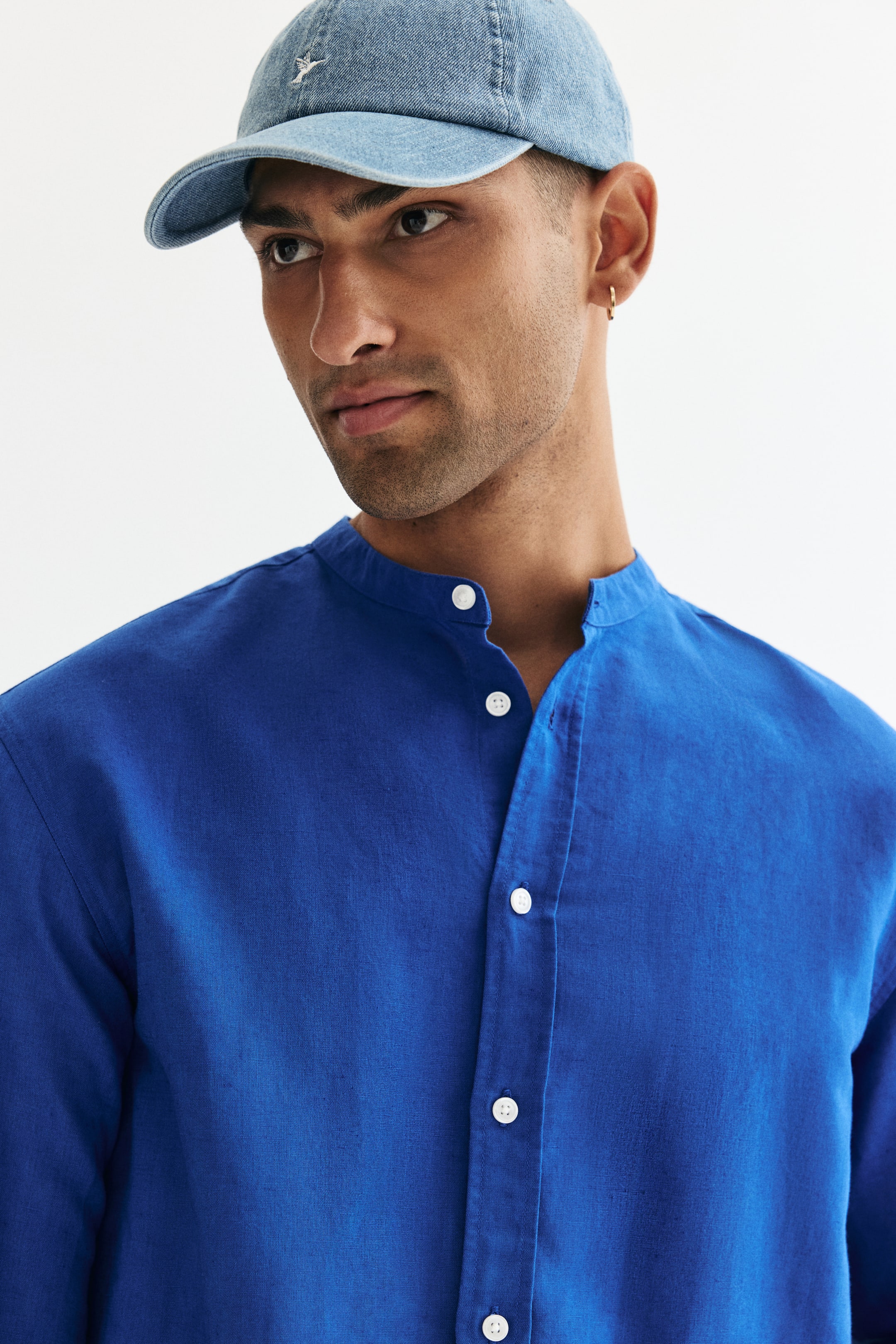 View larger image: Regular Fit Linen-blend grandad shirt - Bright blue  - Men | H&M IN 2
