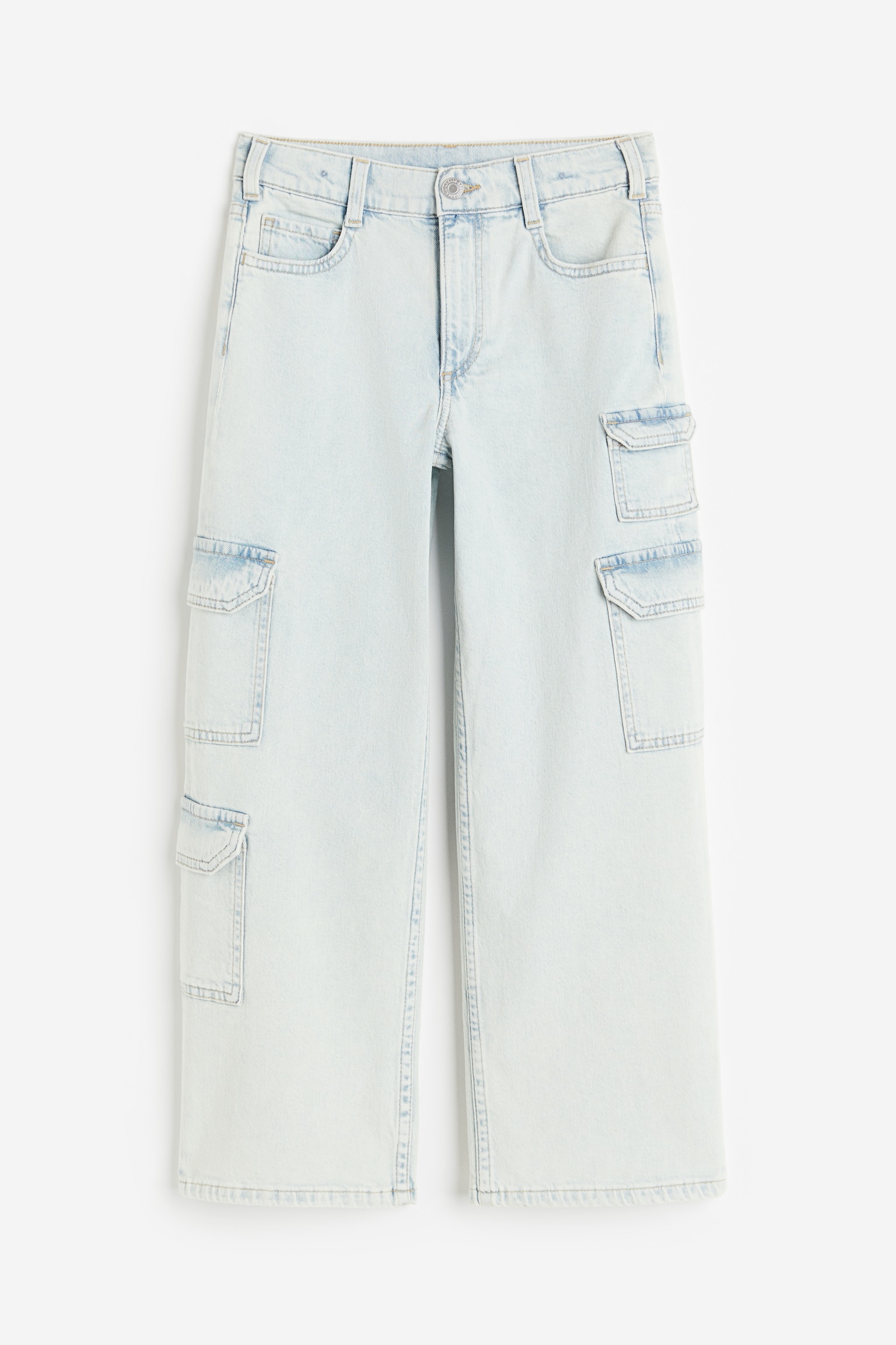 Loose Fit Wide Leg Cargo Jeans - Light denim blue/White/Light beige/Denim blue - 1