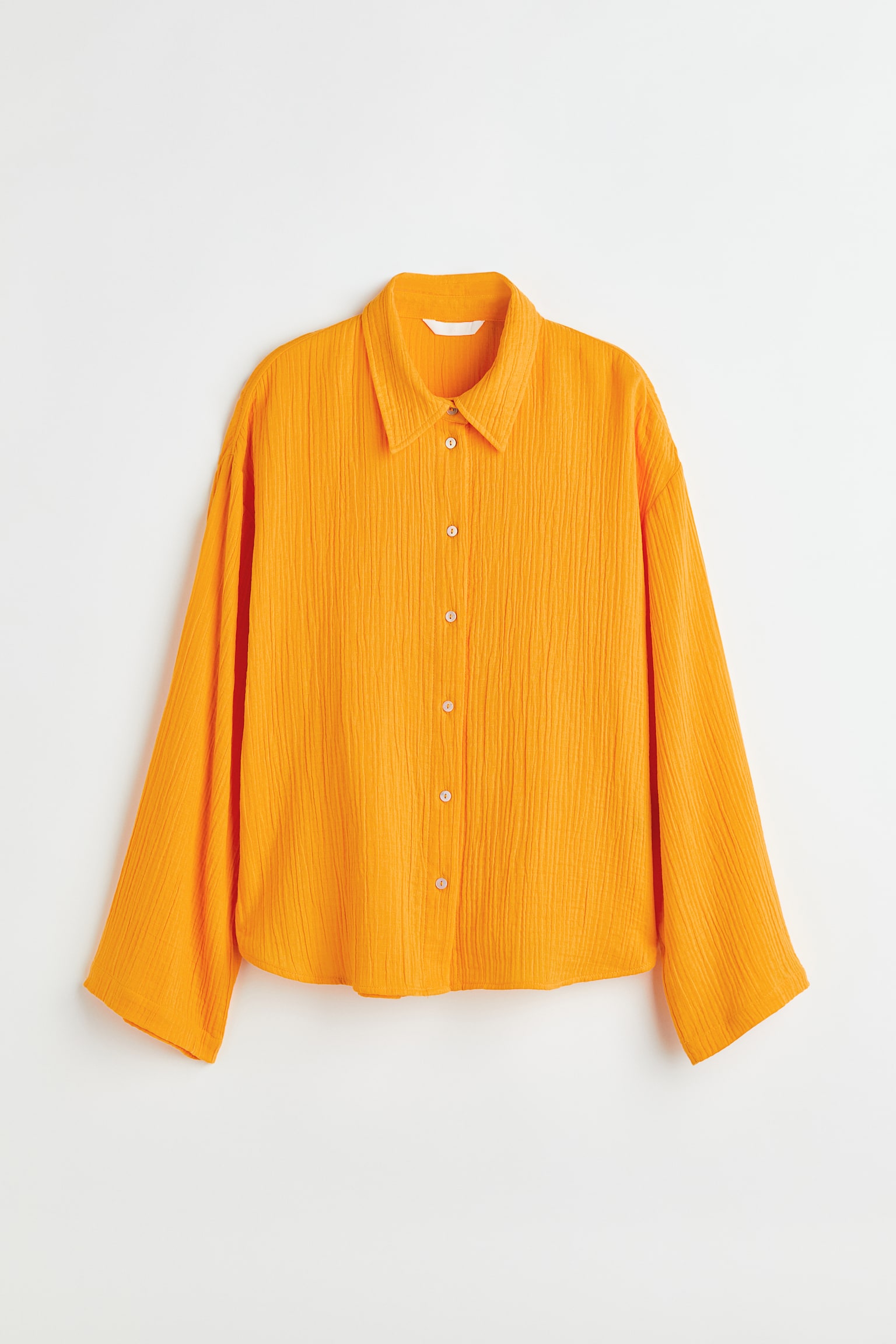 Crinkled Cotton Shirt - Dark yellow - 1