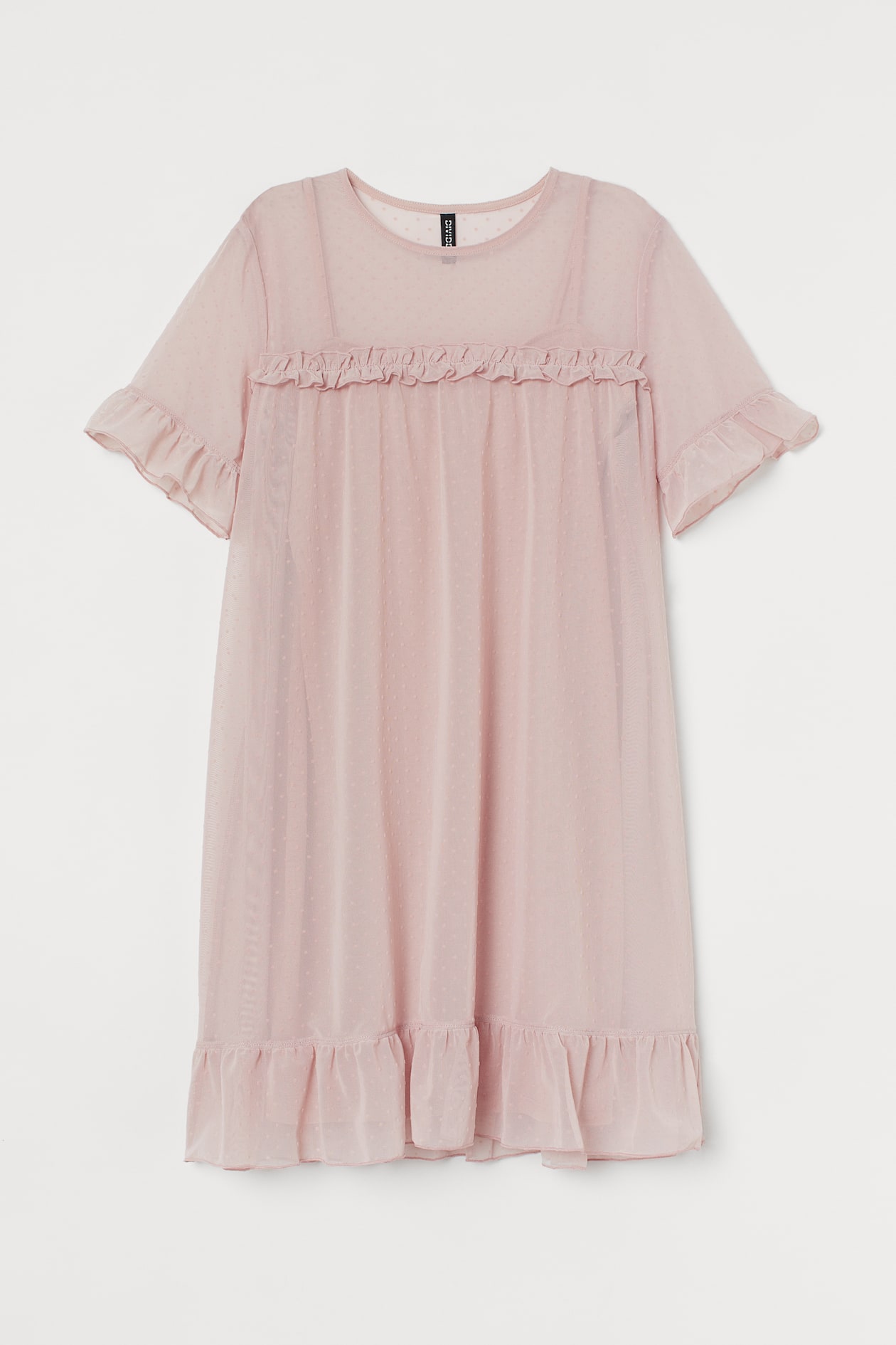 Mesh Dress - Round Neck - Short sleeve - Light pink - Ladies | H&M US