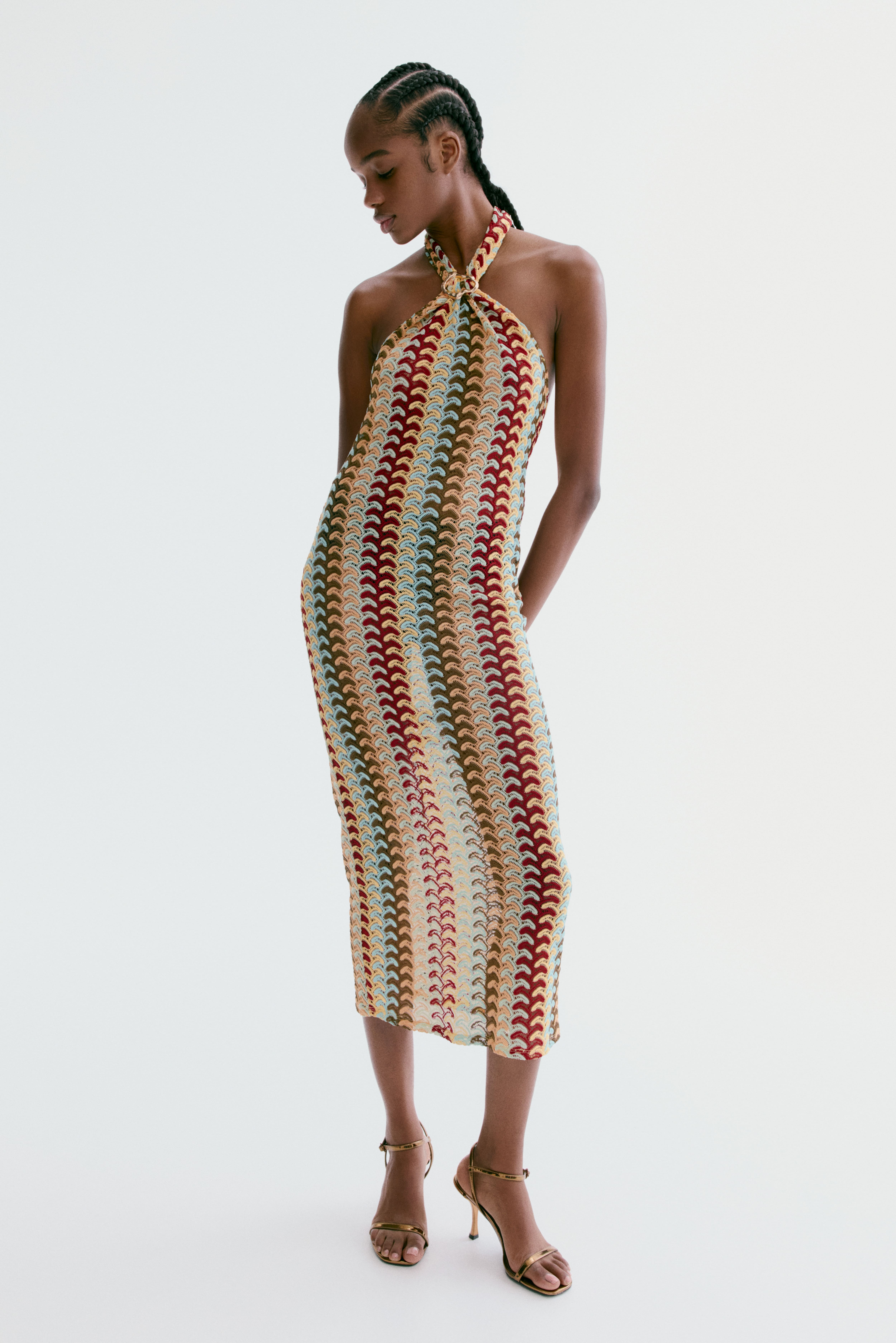 Crochet-Look Halterneck Dress
