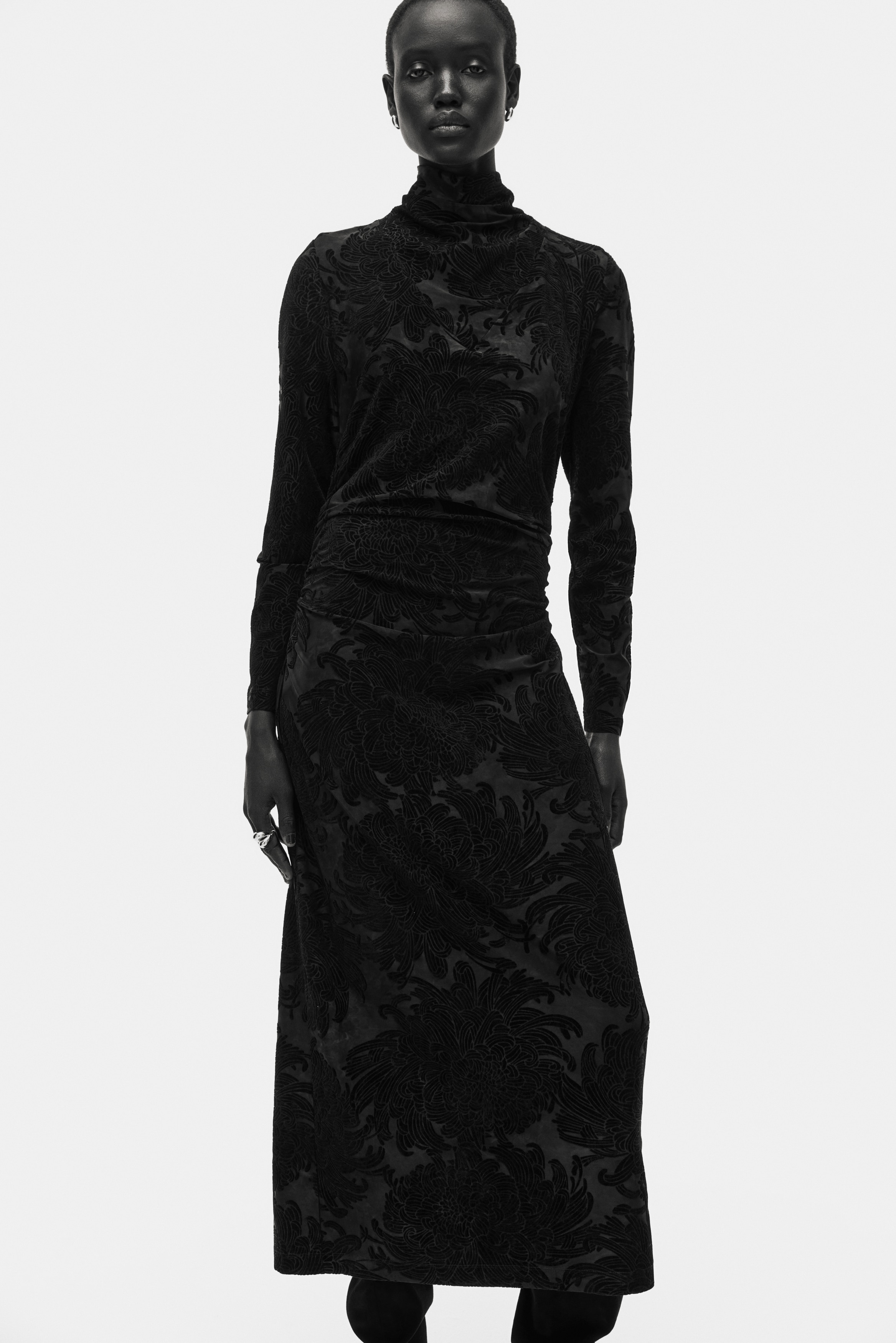 Ladies - Black Draped turtleneck dress - Size: XS  - H&M