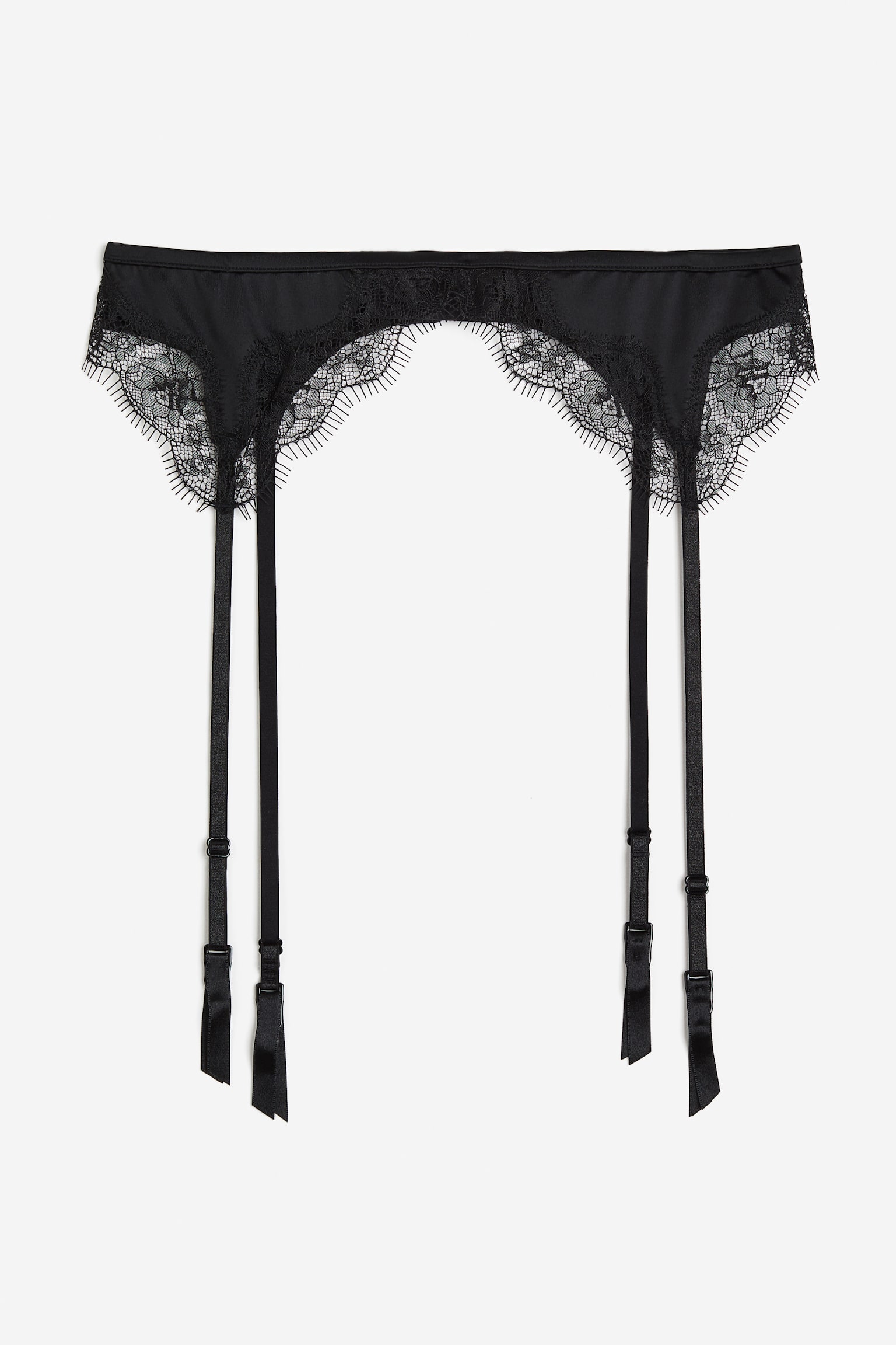 Lace-trimmed suspender belt - Black - 1