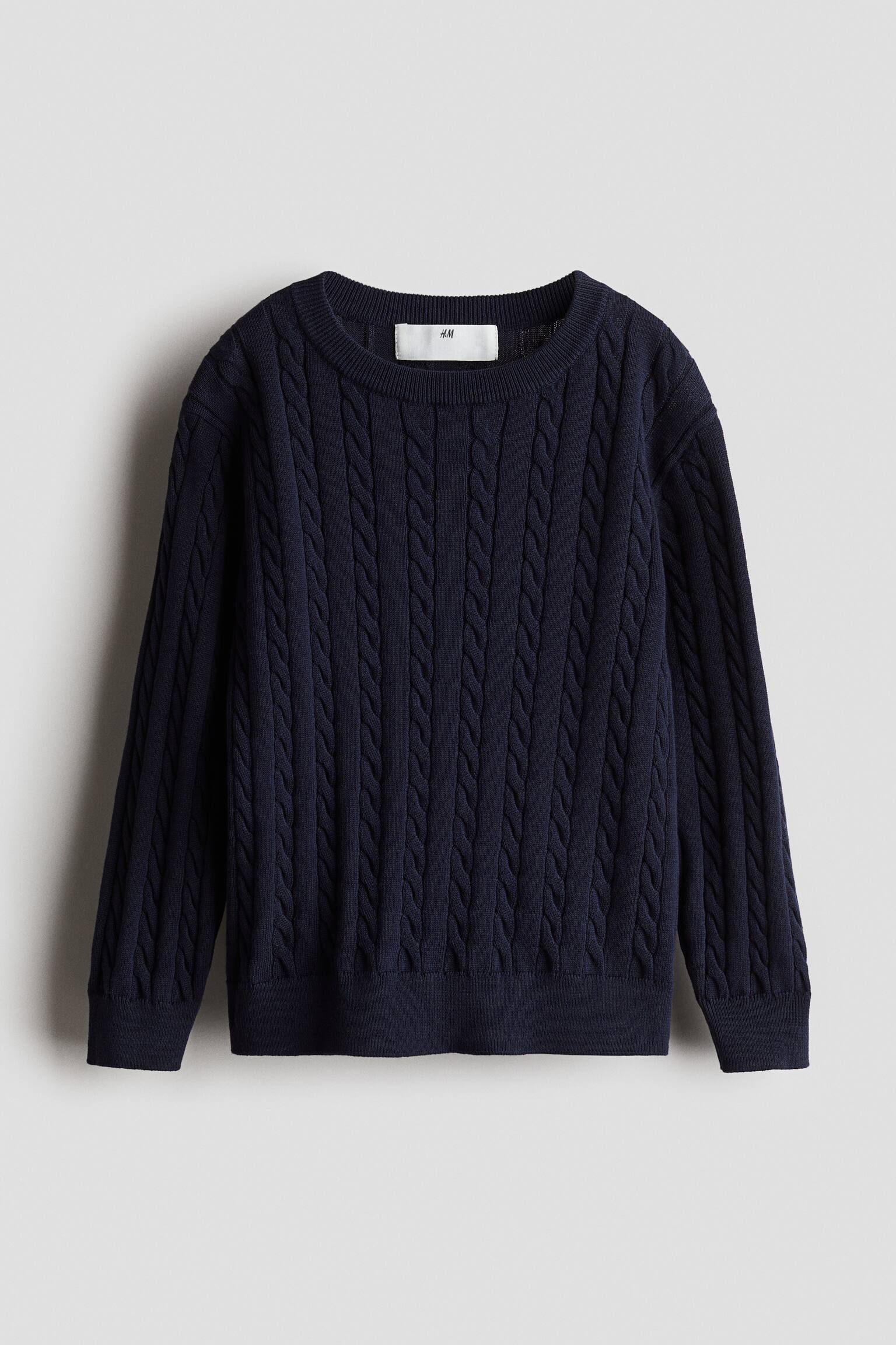 Cable Knit Cotton Sweater - Navy blue