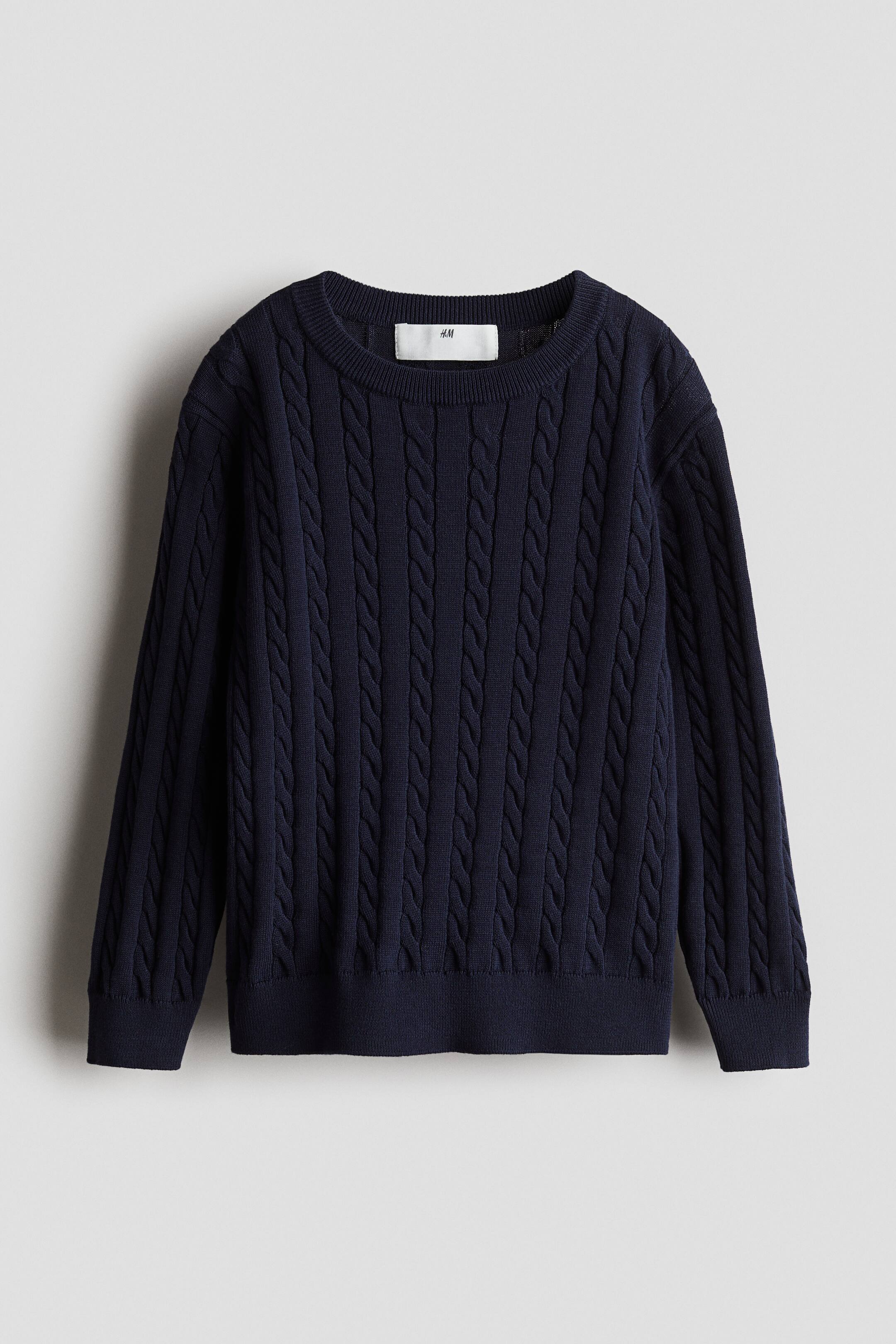 View larger image: Cable Knit Cotton Sweater - Navy blue - Kids | H&M AU 1