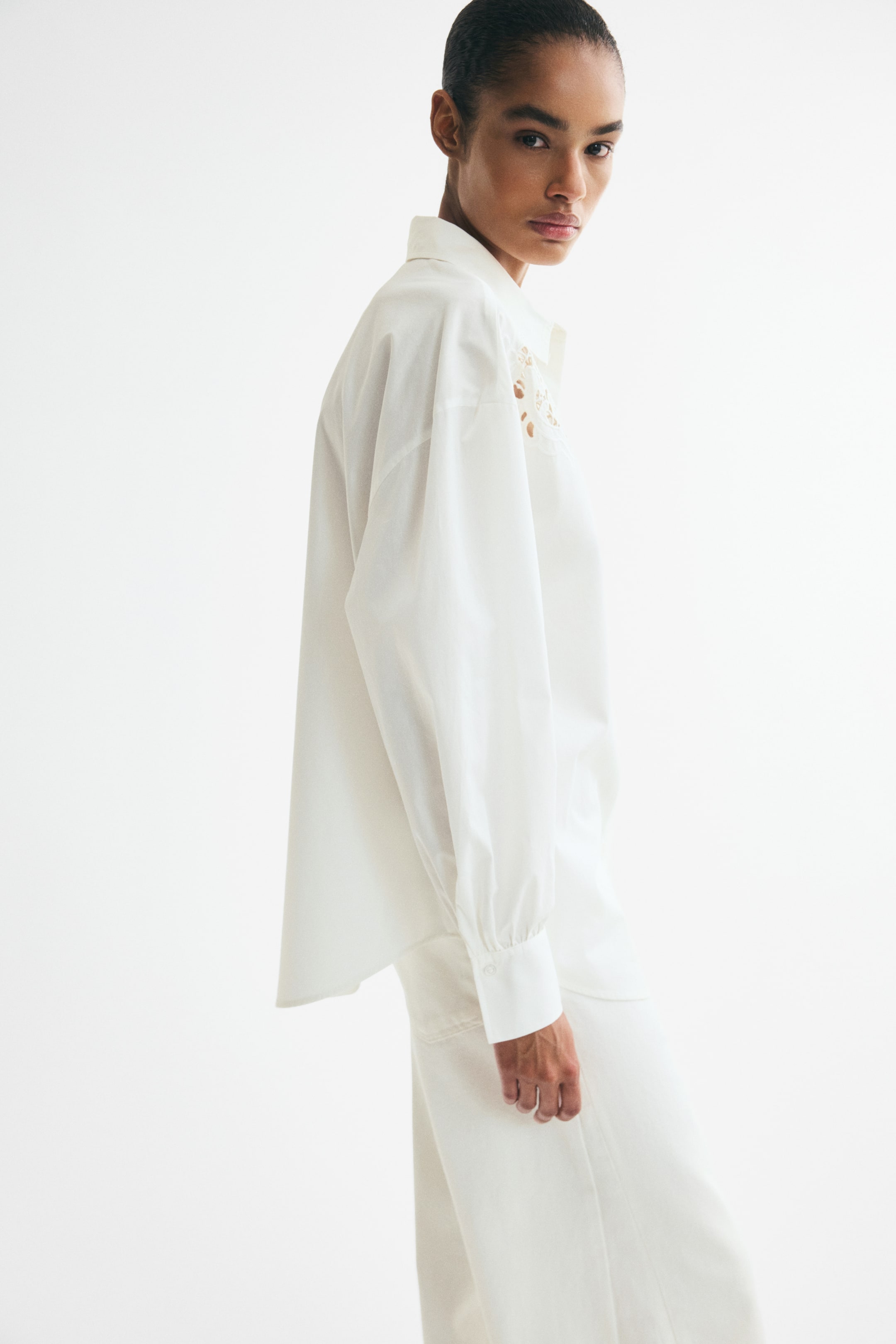 Oversized Shirt with Eyelet Embroidery