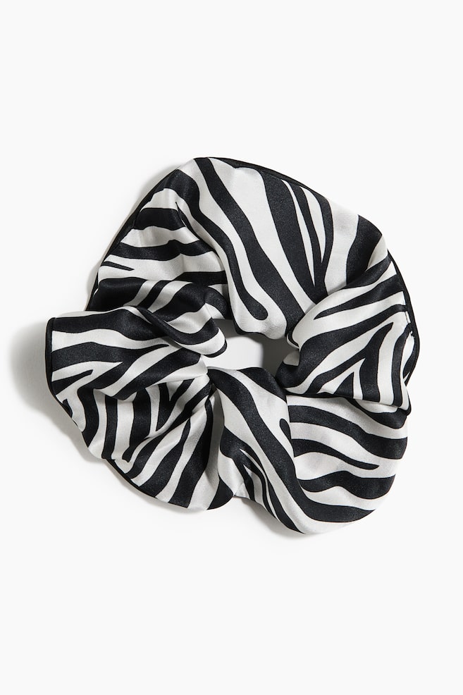 Silk scrunchie - Cream/Zebra print/Dark dusty brown - 1
