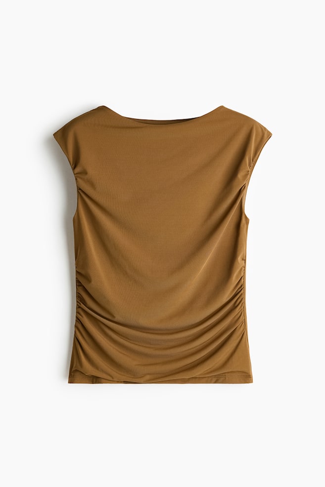 Draped Boat-Neck Top - Dark beige/White - 1