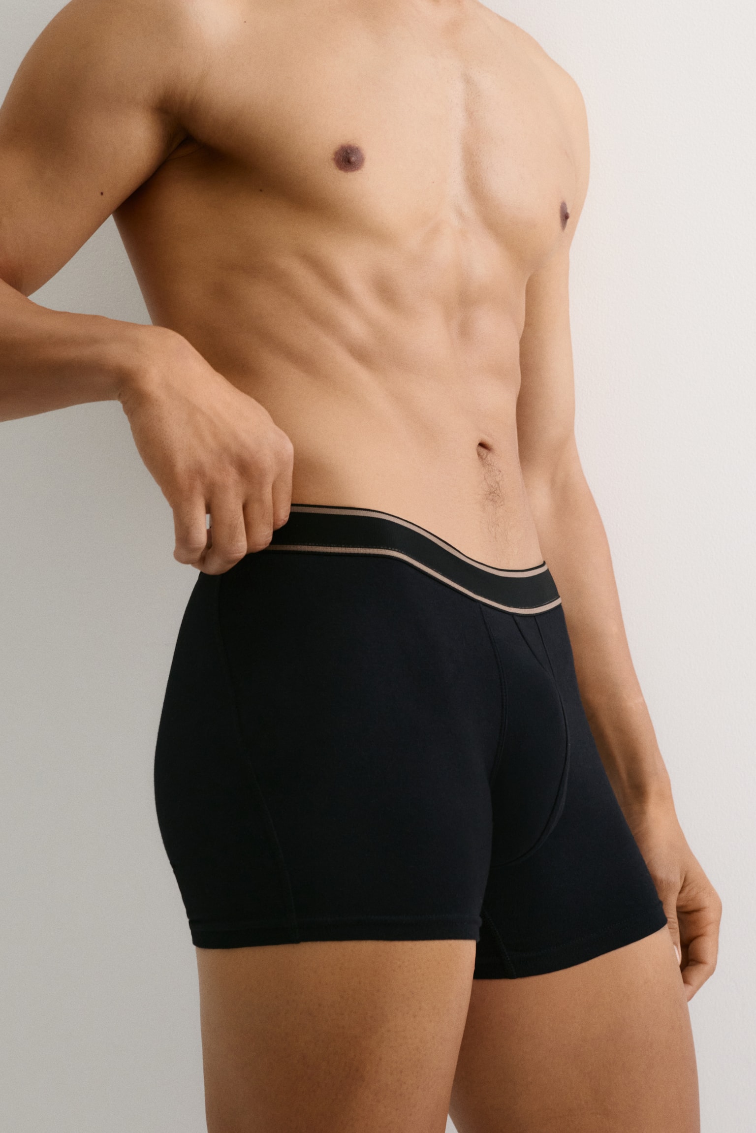 מארז 3 תחתונים באורך בינוני - בז'/שחור פסים/ירוק חאקי/פסים/אפור מלאנז'/כחול נייבי פסים/סגול כהה/פסים - 5