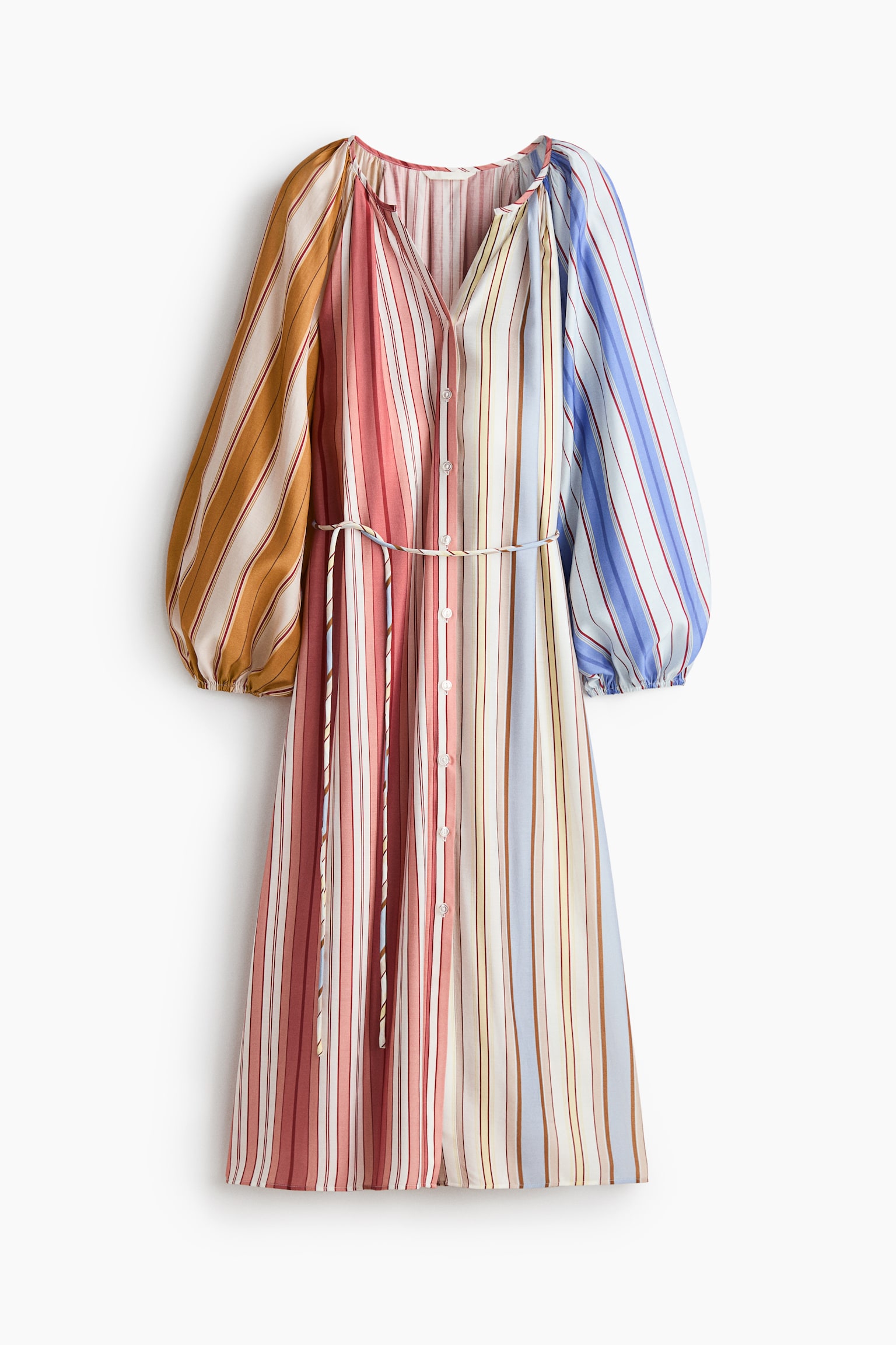 Balloon-sleeved shirt dress - Red/Striped/Blue