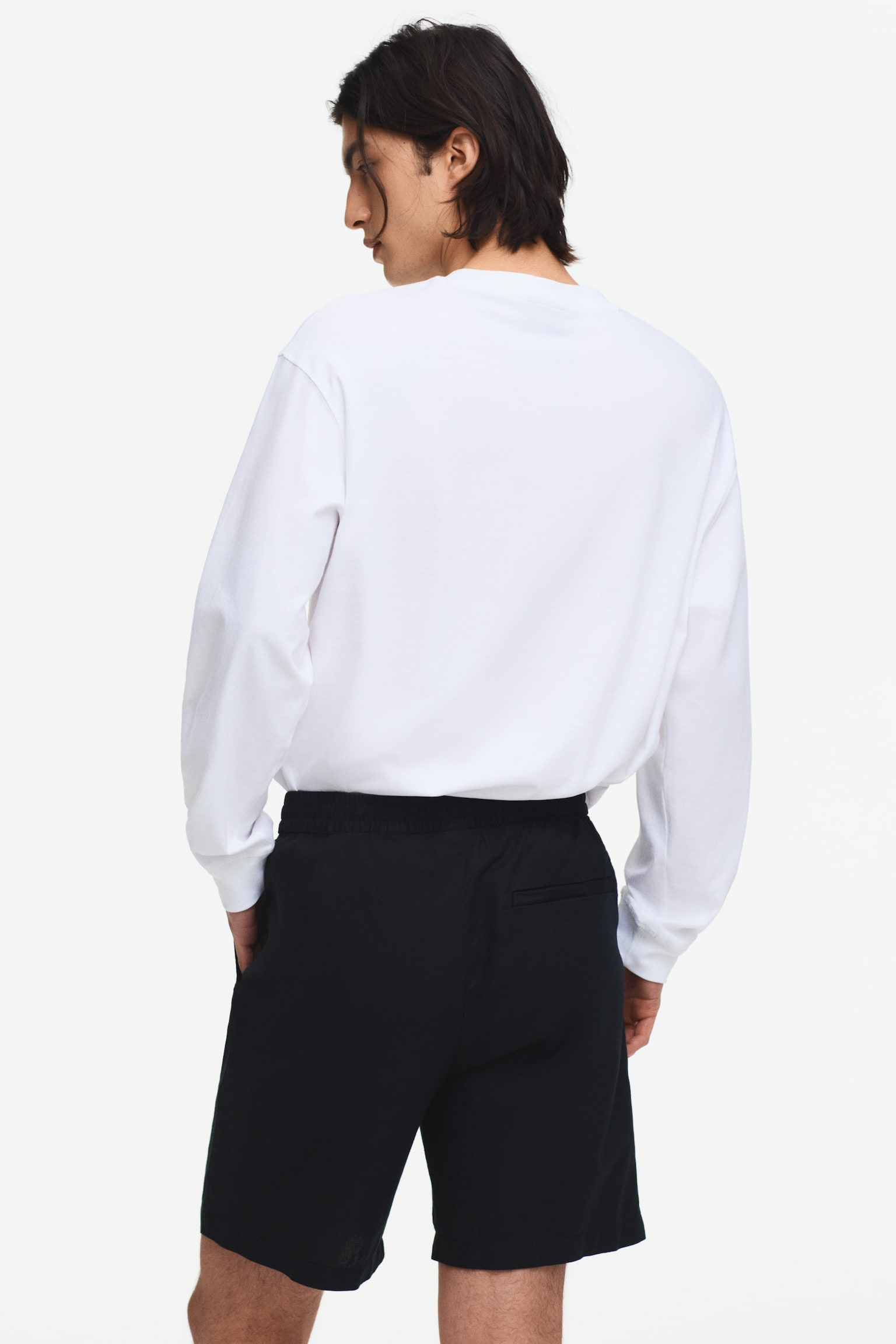 Calções em mistura de linho Regular Fit - Preto/Creme/Branco/Castanho escuro/Verde caqui - 3