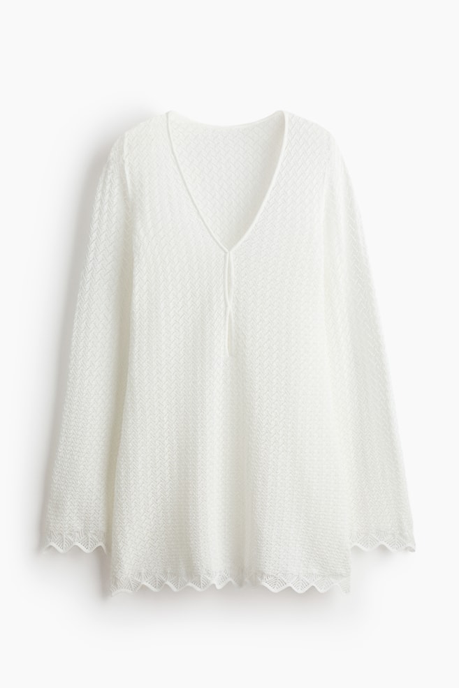 Pointelle-Knit Beach Dress - White/Dark brown - 1