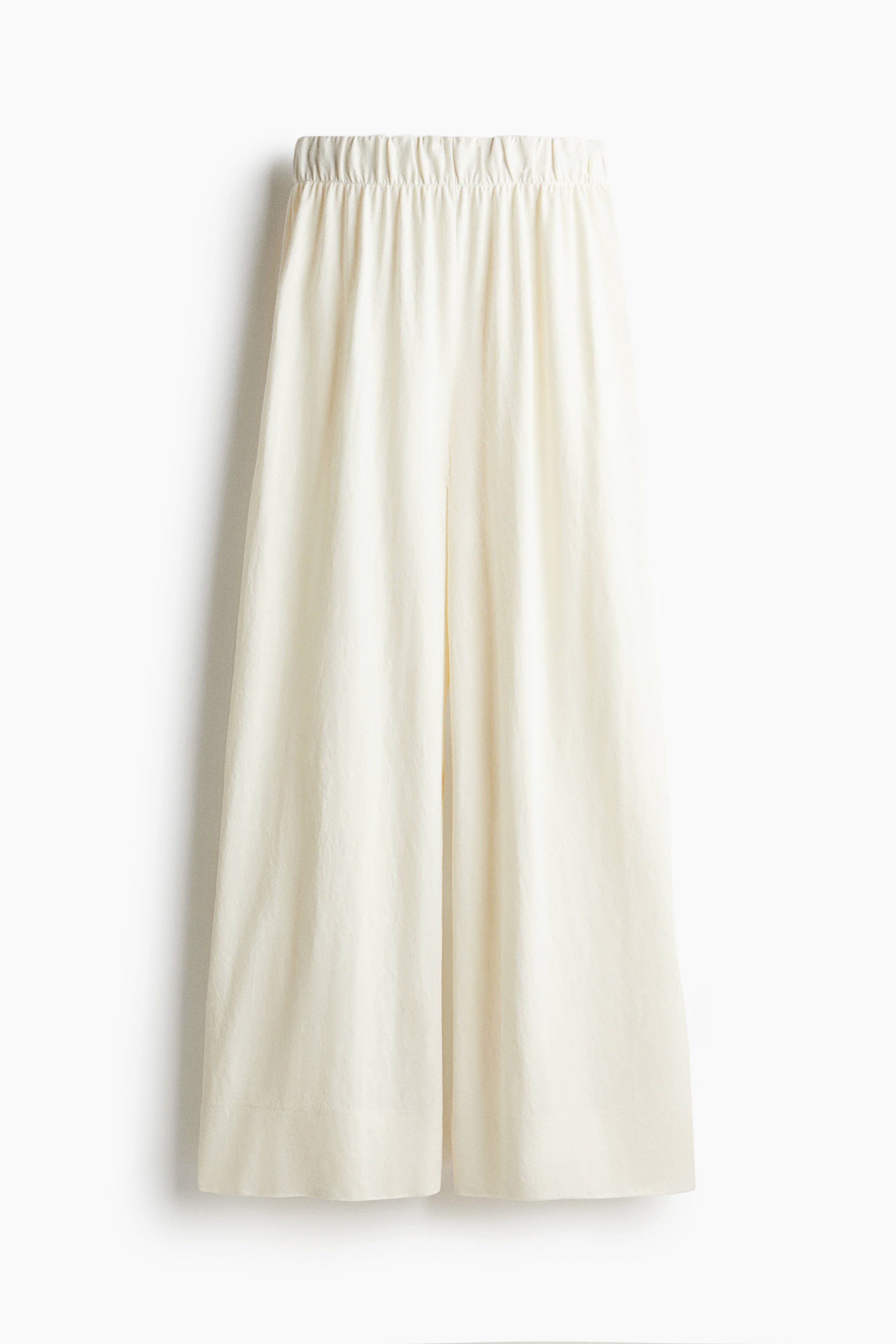 Calças largas - Creme/Verde/Floral branco/Branco/Riscas castanhas/Preto/Branco/Riscas azul marinho