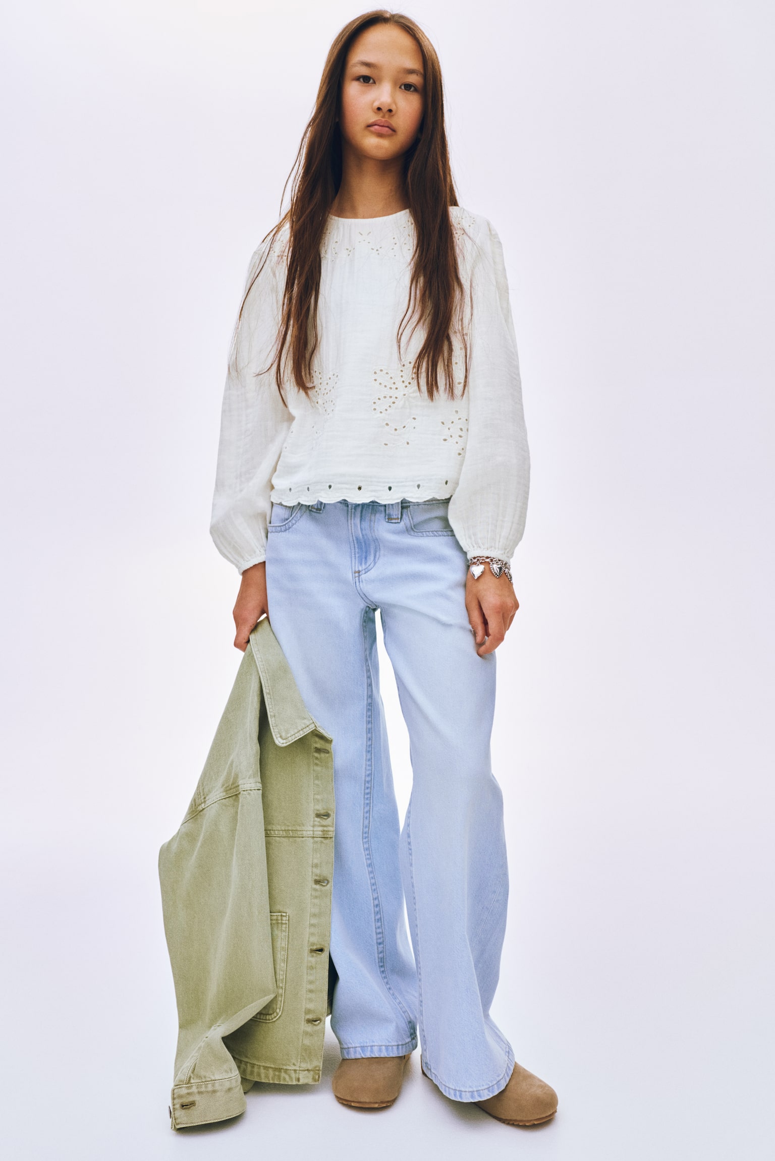 Broderie anglaise muslin blouse - White/Dark grey - 3