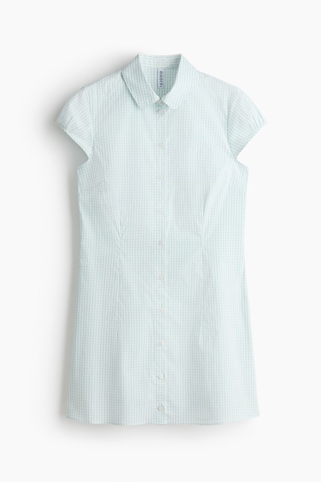 Cap-sleeved shirt dress - Light turquoise/Checked/Light beige/Checked - 1