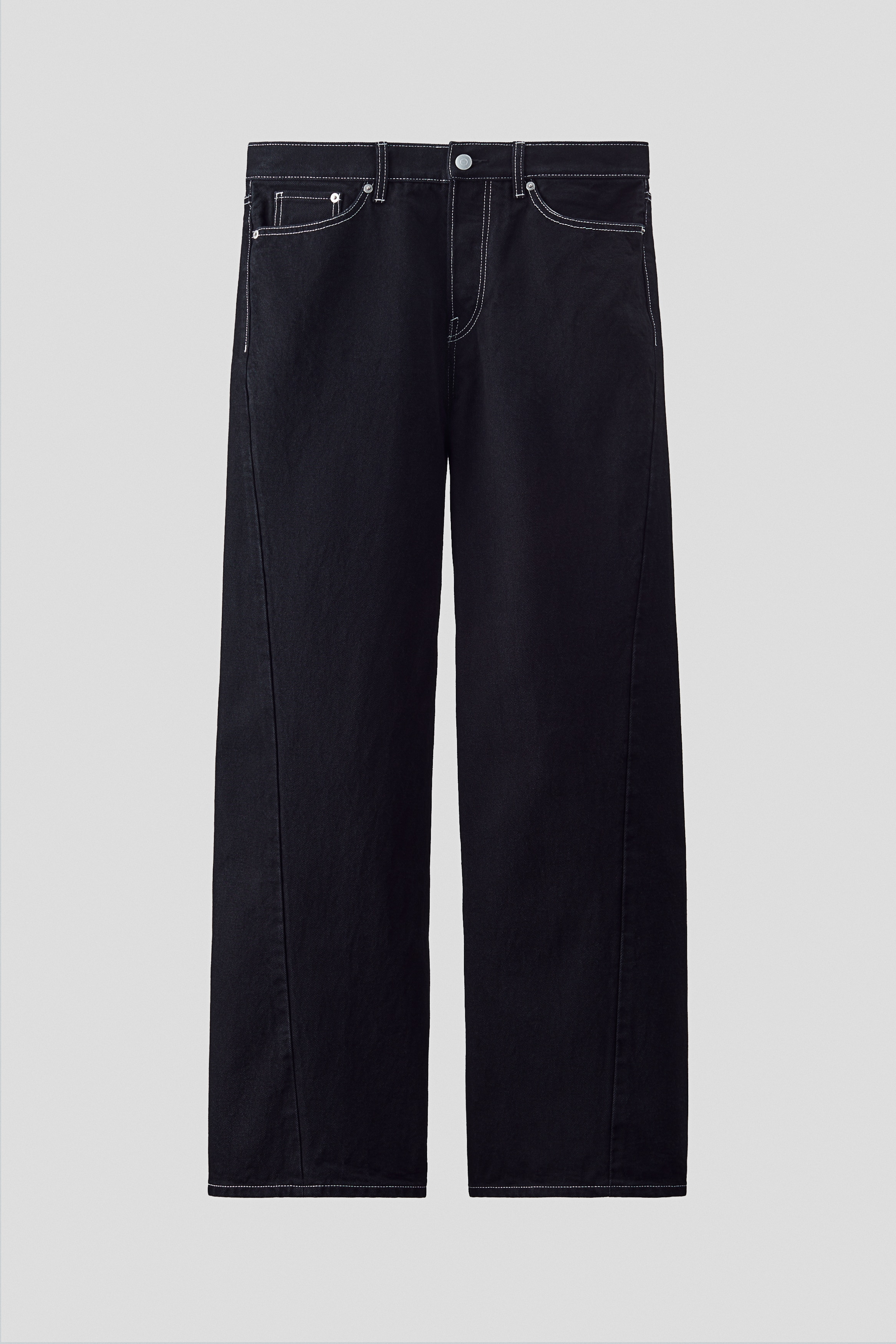 寬鬆扭繞縫線牛仔褲 - 黑色/深丹寧藍