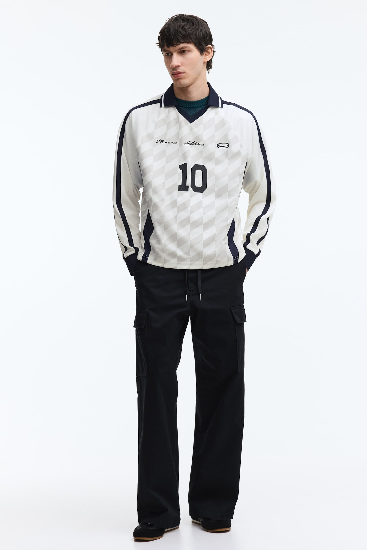 Loose Fit Printed football shirt-White/USA Golden 10 - 8