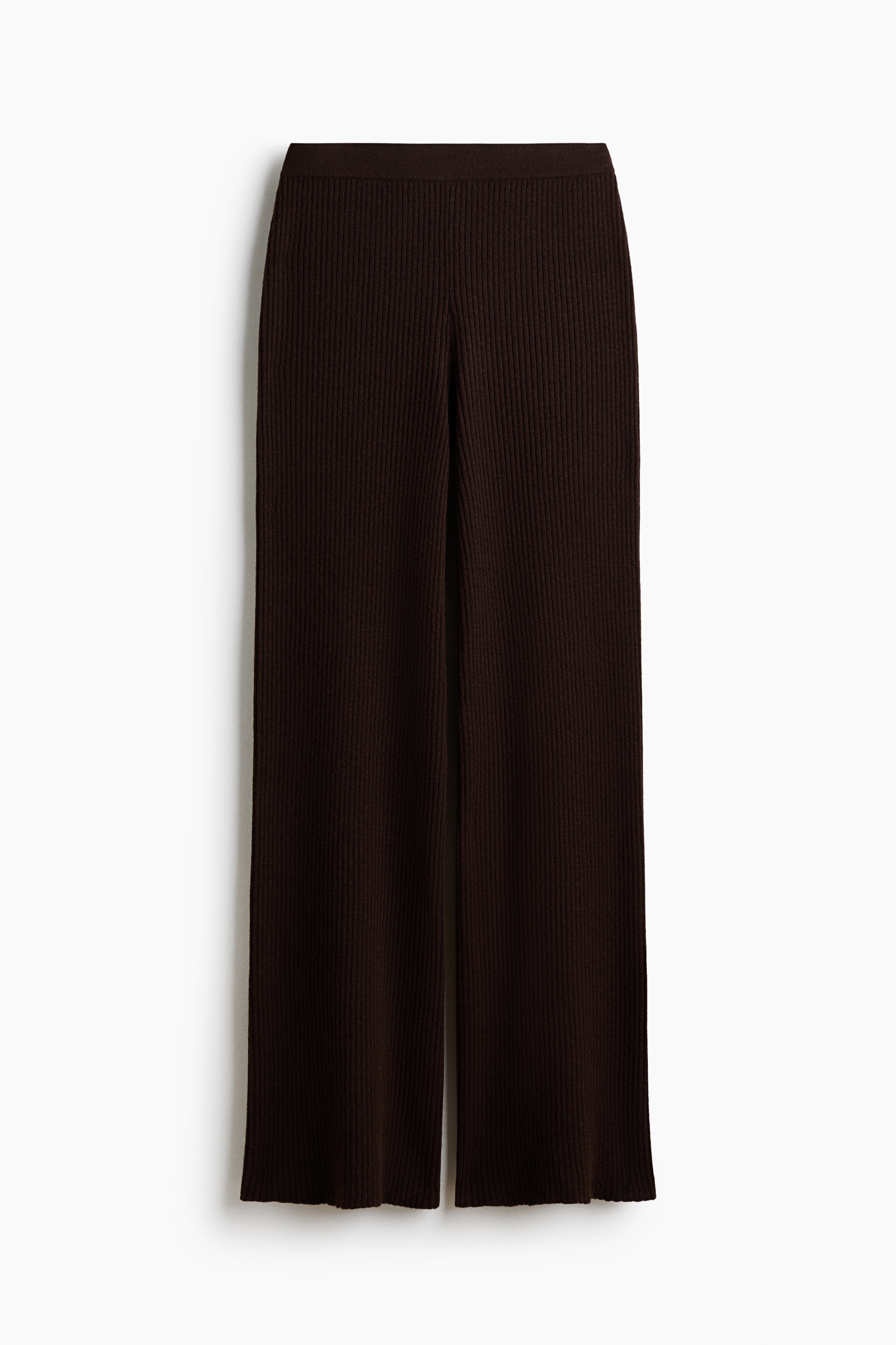Wide rib-knit trousers - Dark brown/Cream/Greige