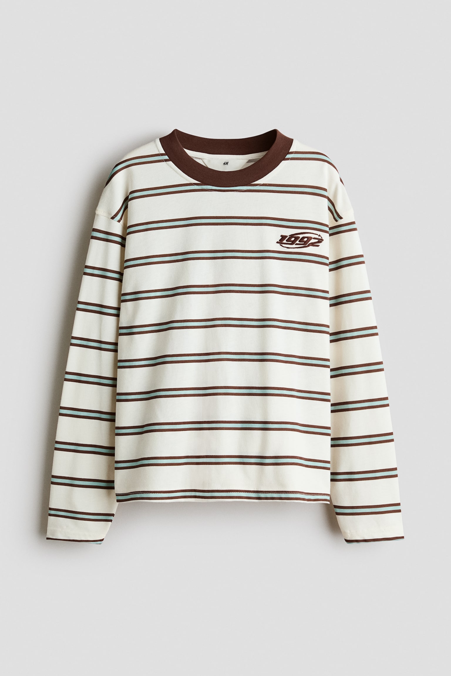 T-shirt i bomuld med lange ærmer - Creme/1992 - 1