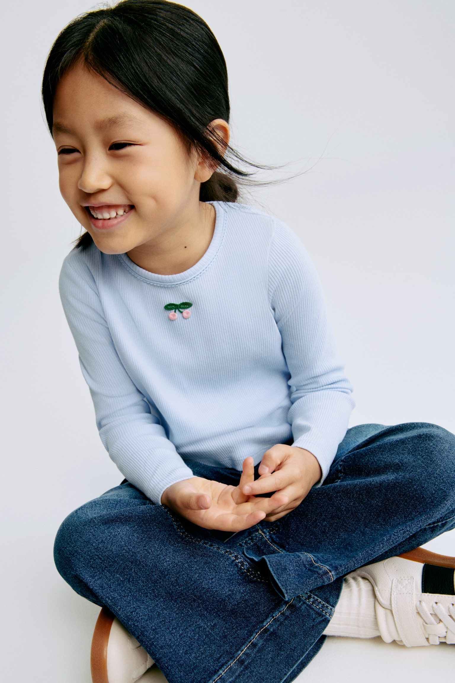 Ribbed cotton top - Light blue/Cherries/White/Navy blue striped/Light beige/Spotted/Pink/Cherries/Cream/Floral - 4